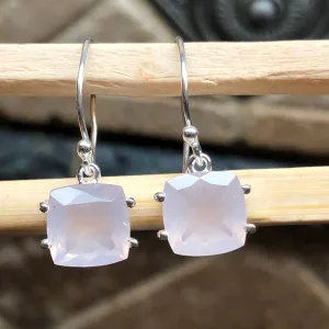 Natural 2ct Pink Rose Quartz 925 Solid Sterling Silver Earrings 25mm