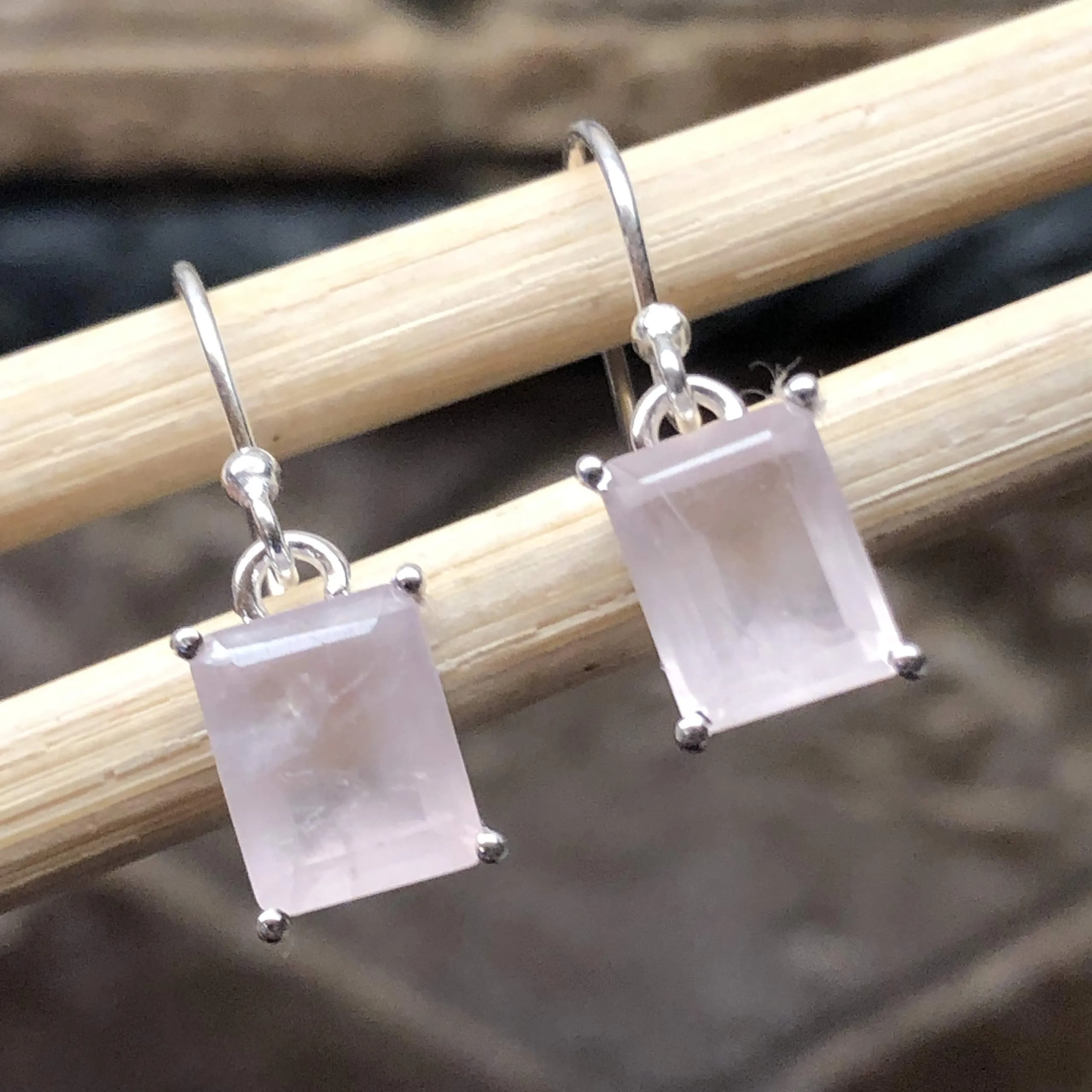 Natural 2ct Pink Rose Quartz 925 Solid Sterling Silver Earrings 25mm