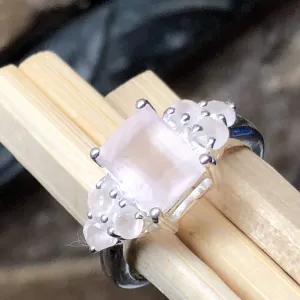 Natural 2ct Pink Rose Quartz 925 Sterling Silver Ring Size 6, 7, 8, 9