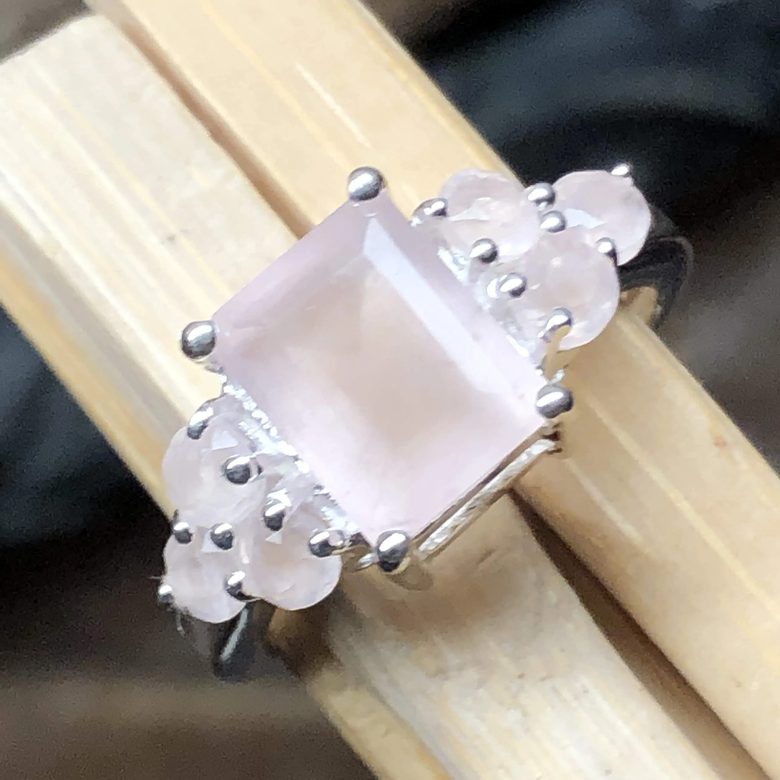 Natural 2ct Pink Rose Quartz 925 Sterling Silver Ring Size 6, 7, 8, 9