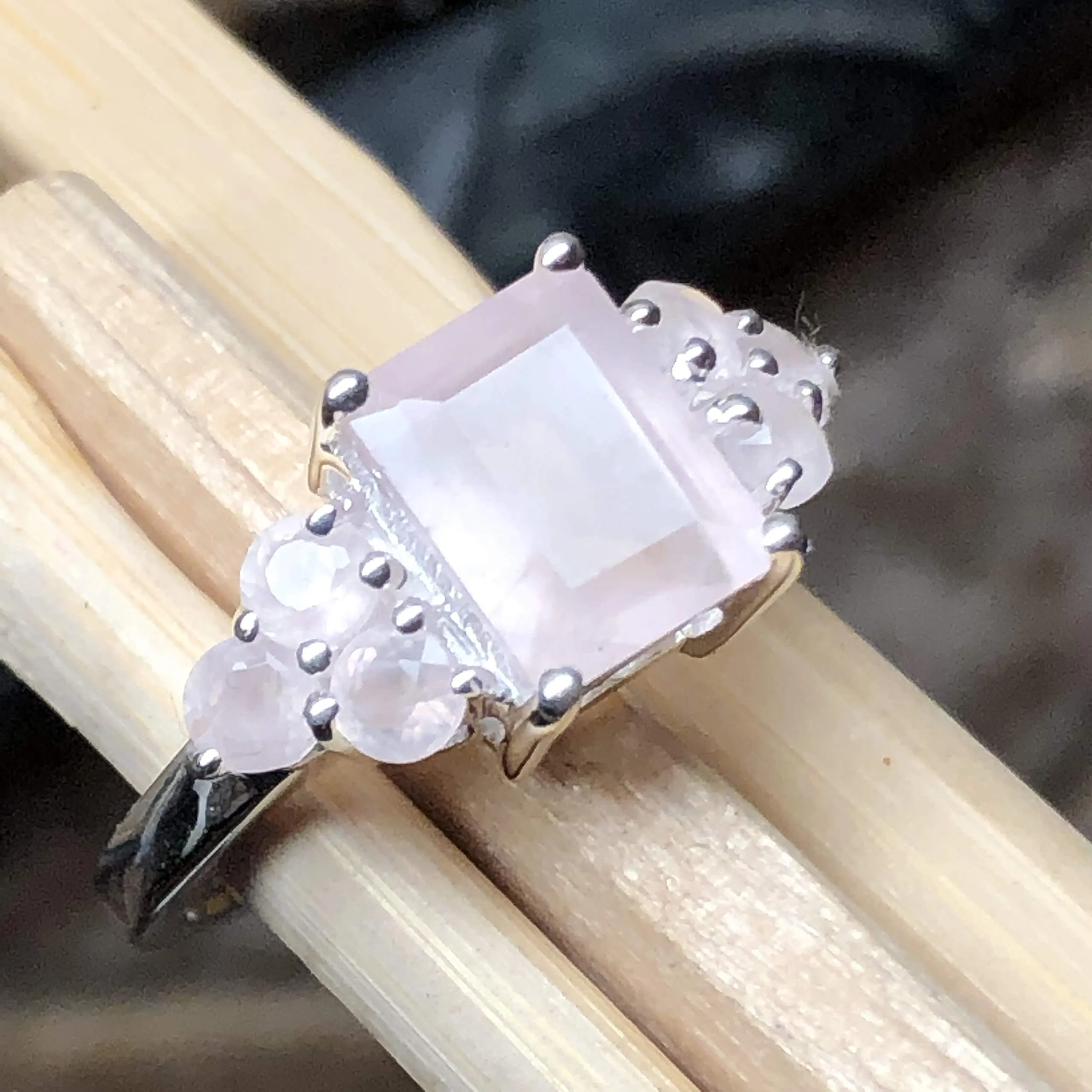 Natural 2ct Pink Rose Quartz 925 Sterling Silver Ring Size 6, 7, 8, 9