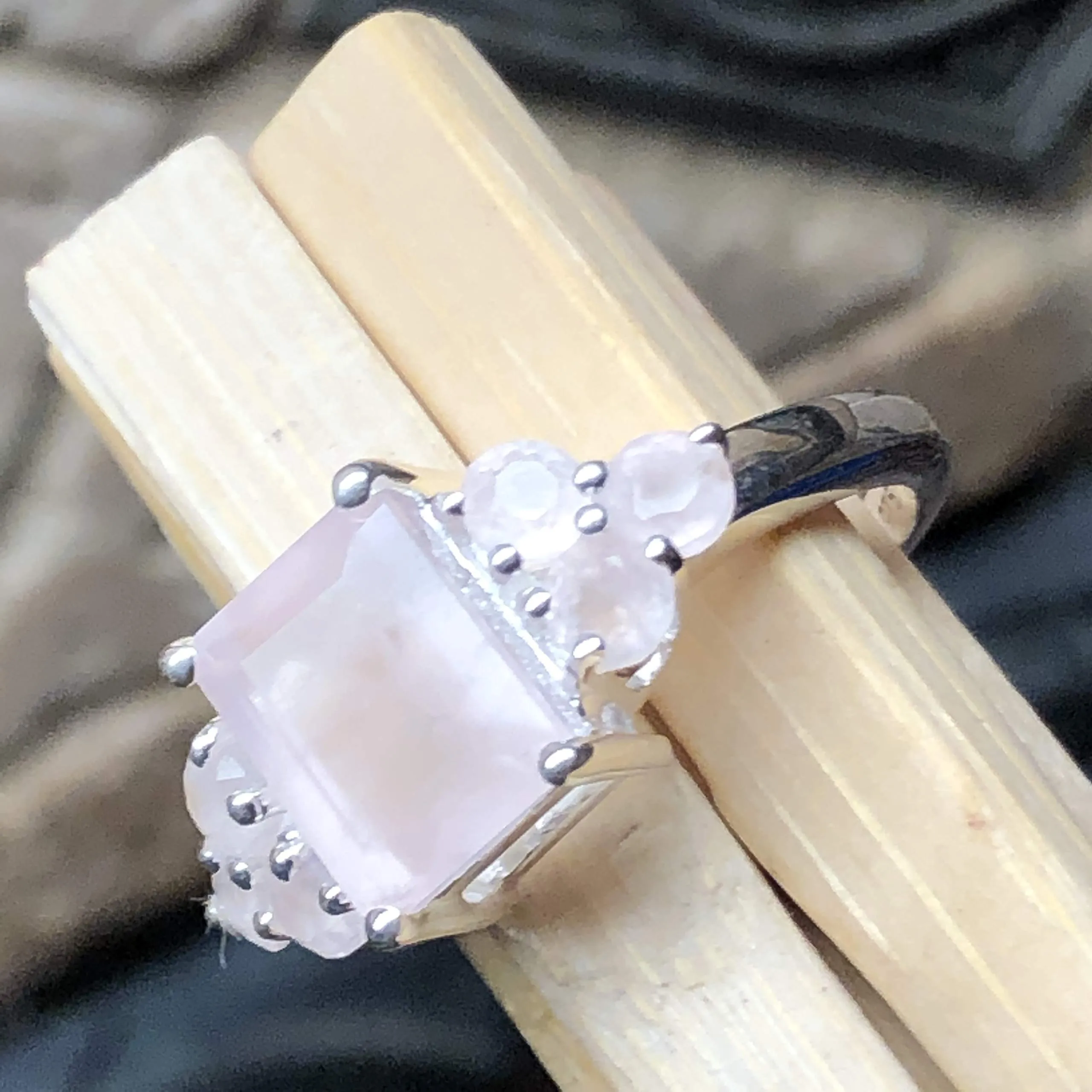 Natural 2ct Pink Rose Quartz 925 Sterling Silver Ring Size 6, 7, 8, 9