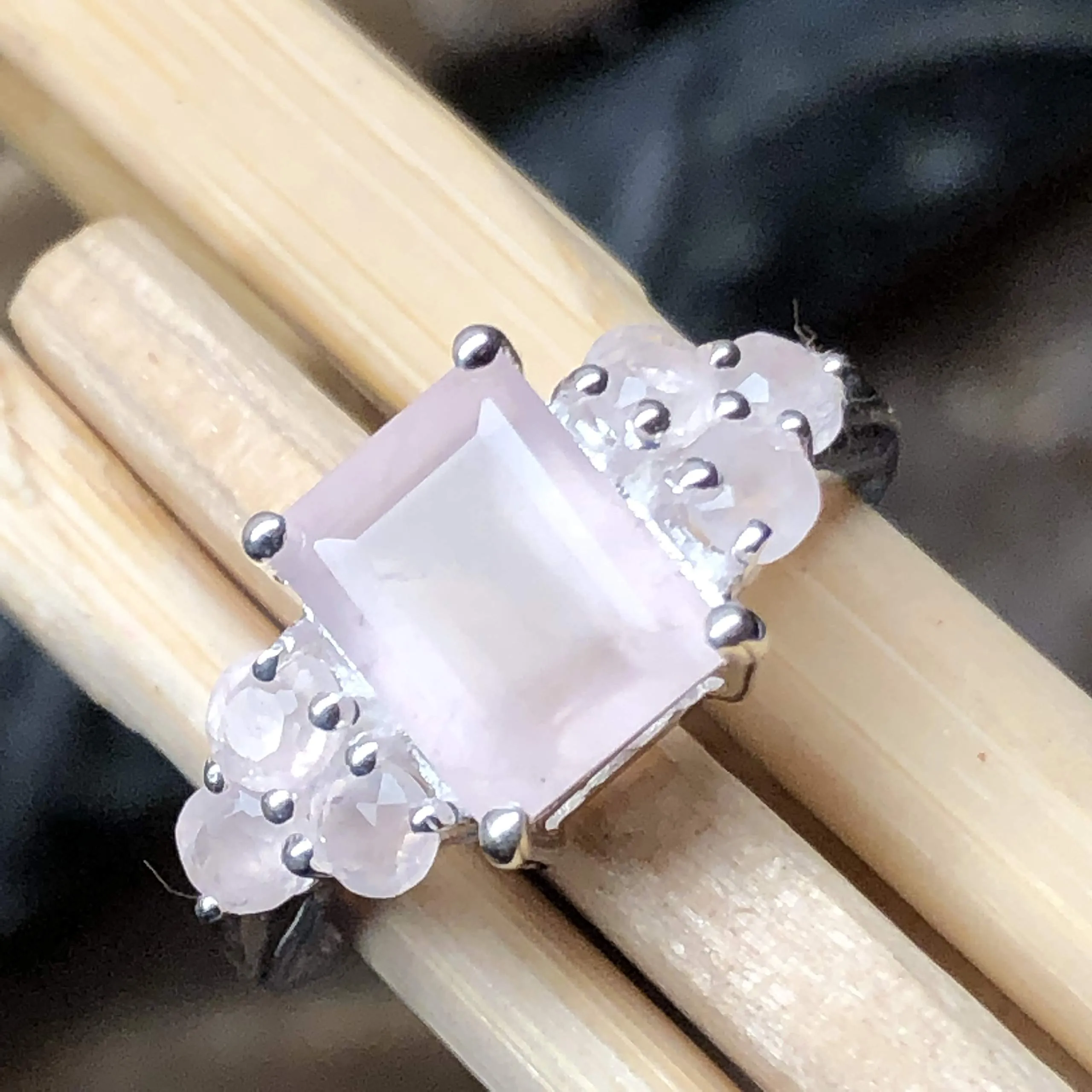Natural 2ct Pink Rose Quartz 925 Sterling Silver Ring Size 6, 7, 8, 9