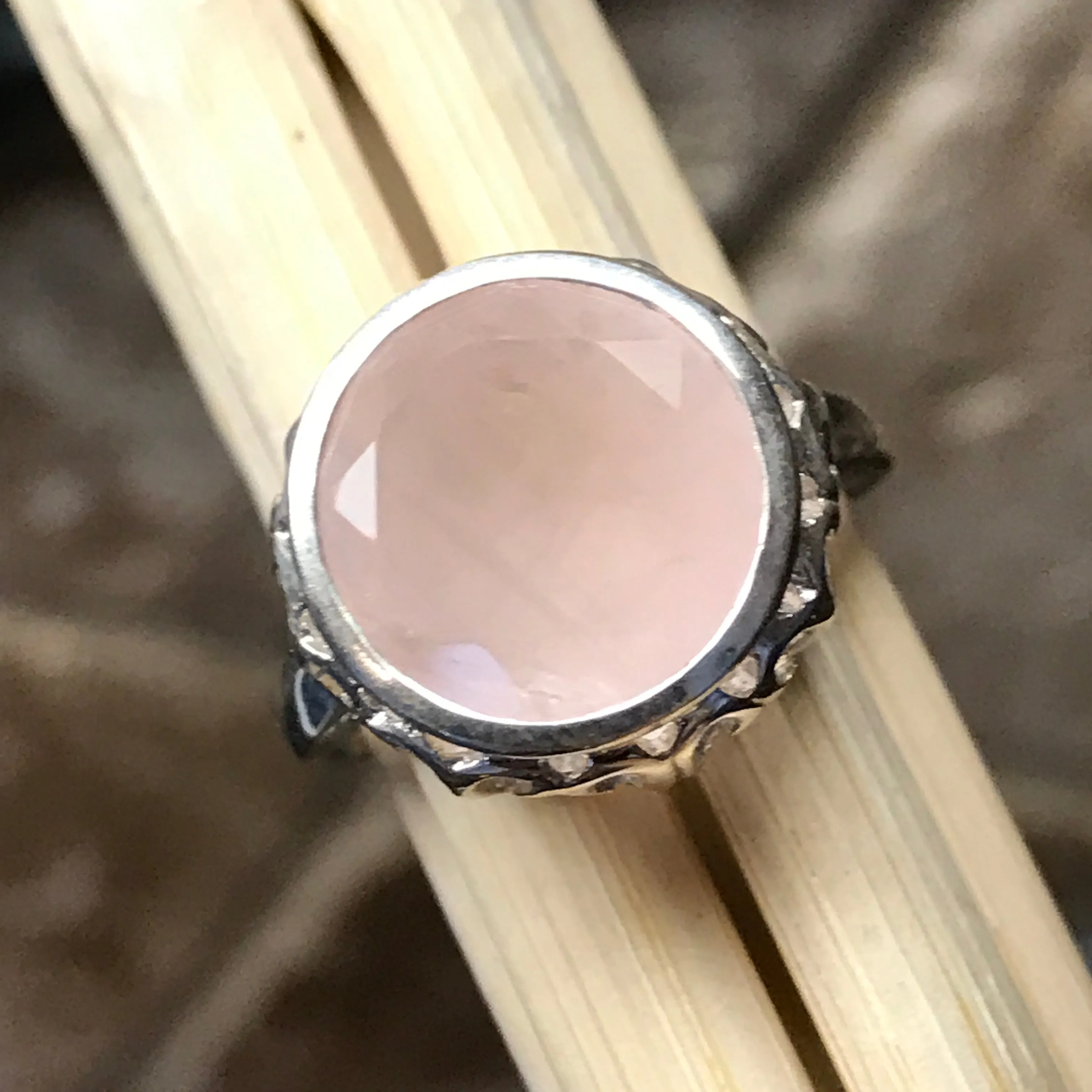 Natural 4ct Pink Rose Quartz 925 Sterling Silver Ring Size 6, 8, 9
