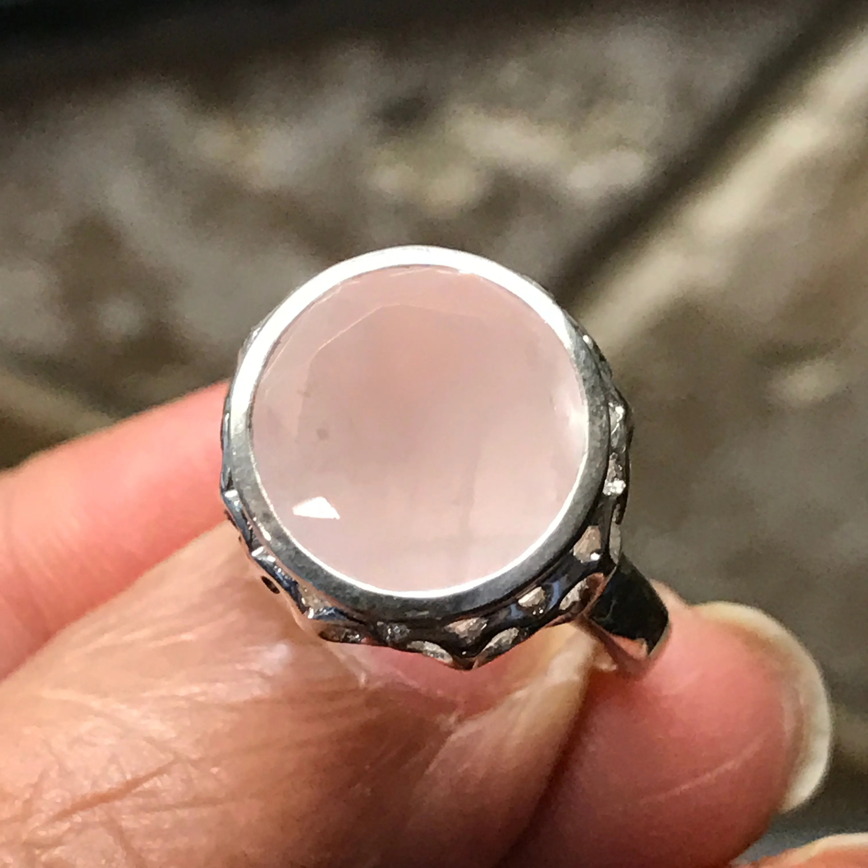 Natural 4ct Pink Rose Quartz 925 Sterling Silver Ring Size 6, 8, 9