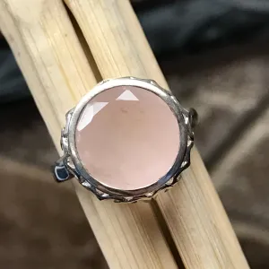 Natural 4ct Pink Rose Quartz 925 Sterling Silver Ring Size 6, 8, 9