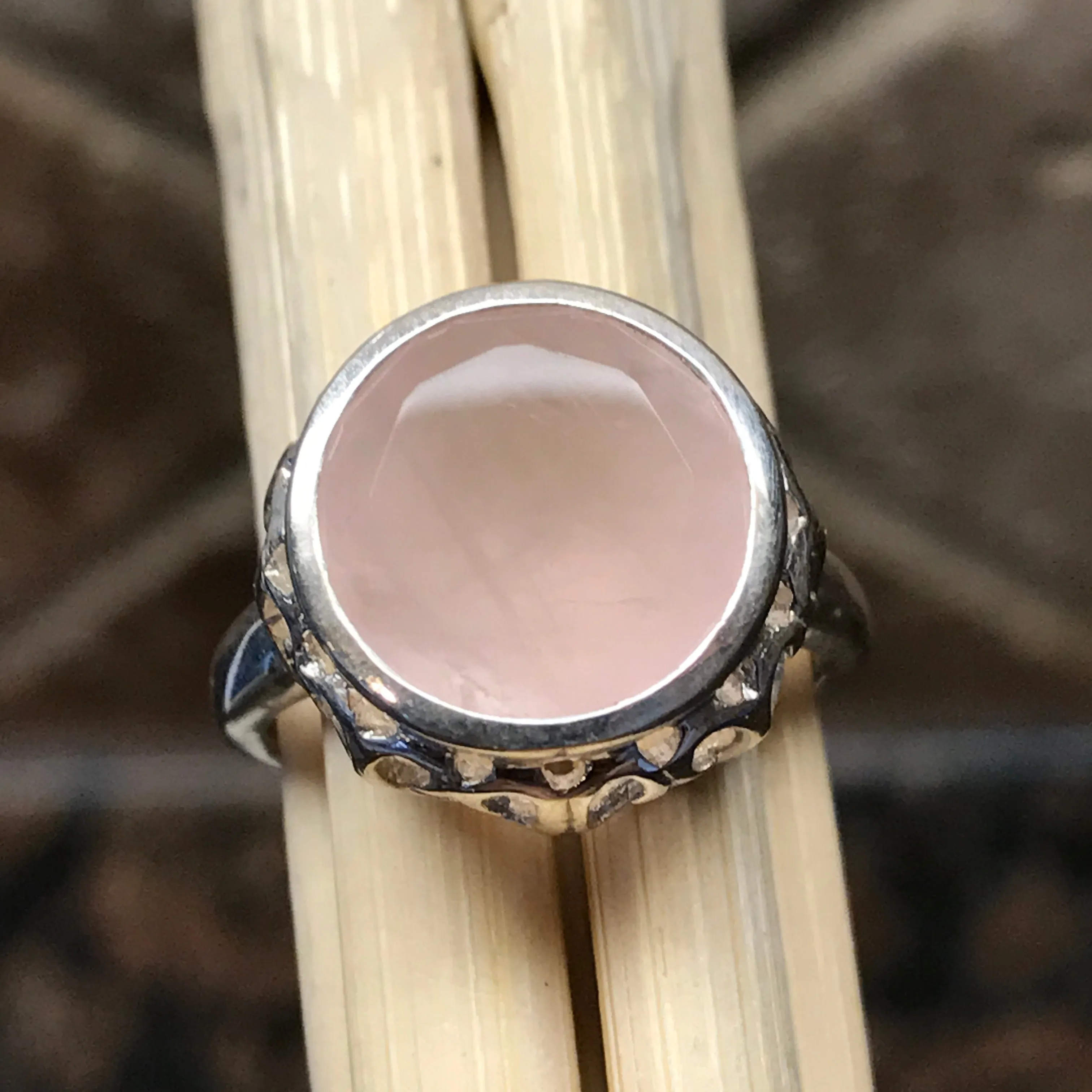 Natural 4ct Pink Rose Quartz 925 Sterling Silver Ring Size 6, 8, 9