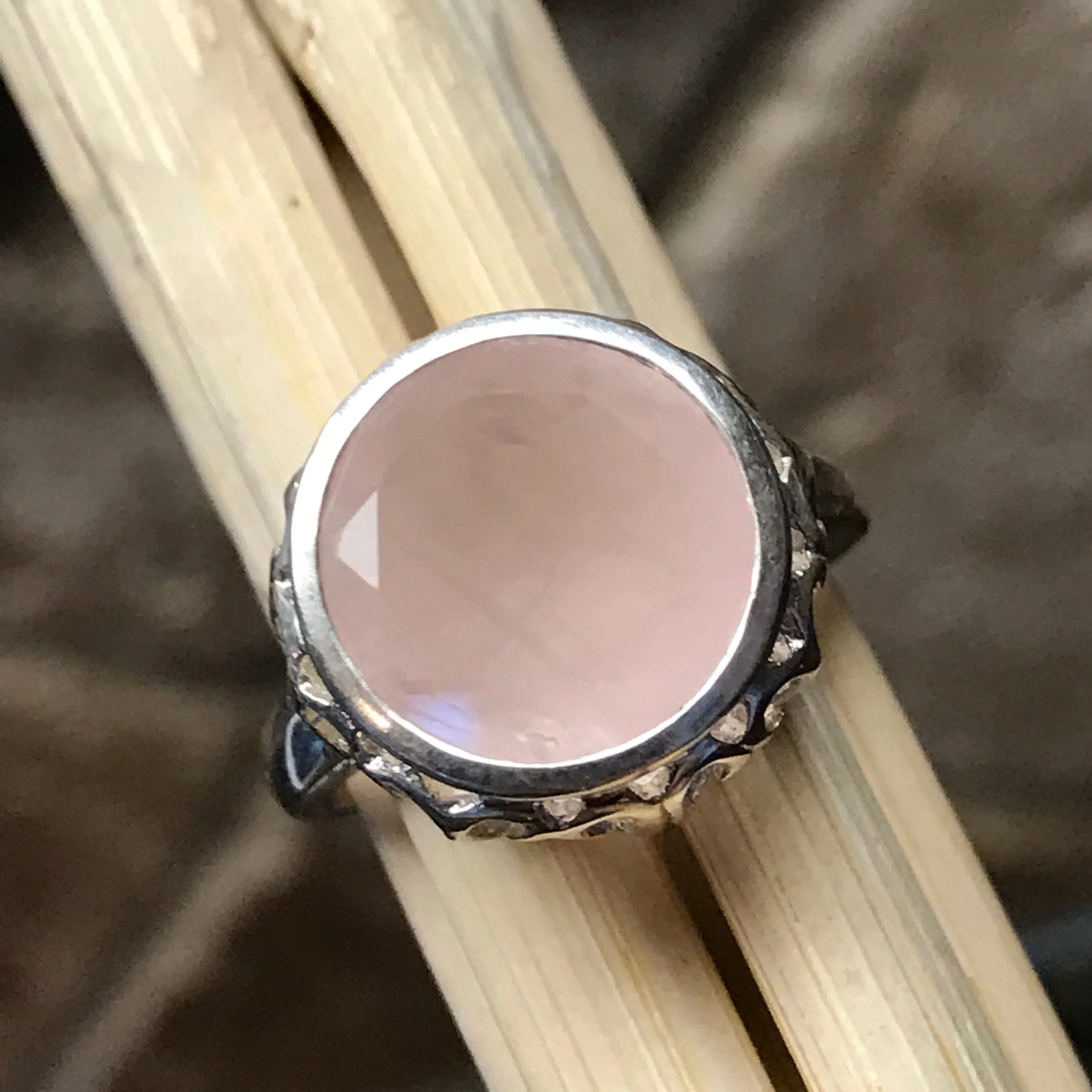 Natural 4ct Pink Rose Quartz 925 Sterling Silver Ring Size 6, 8, 9