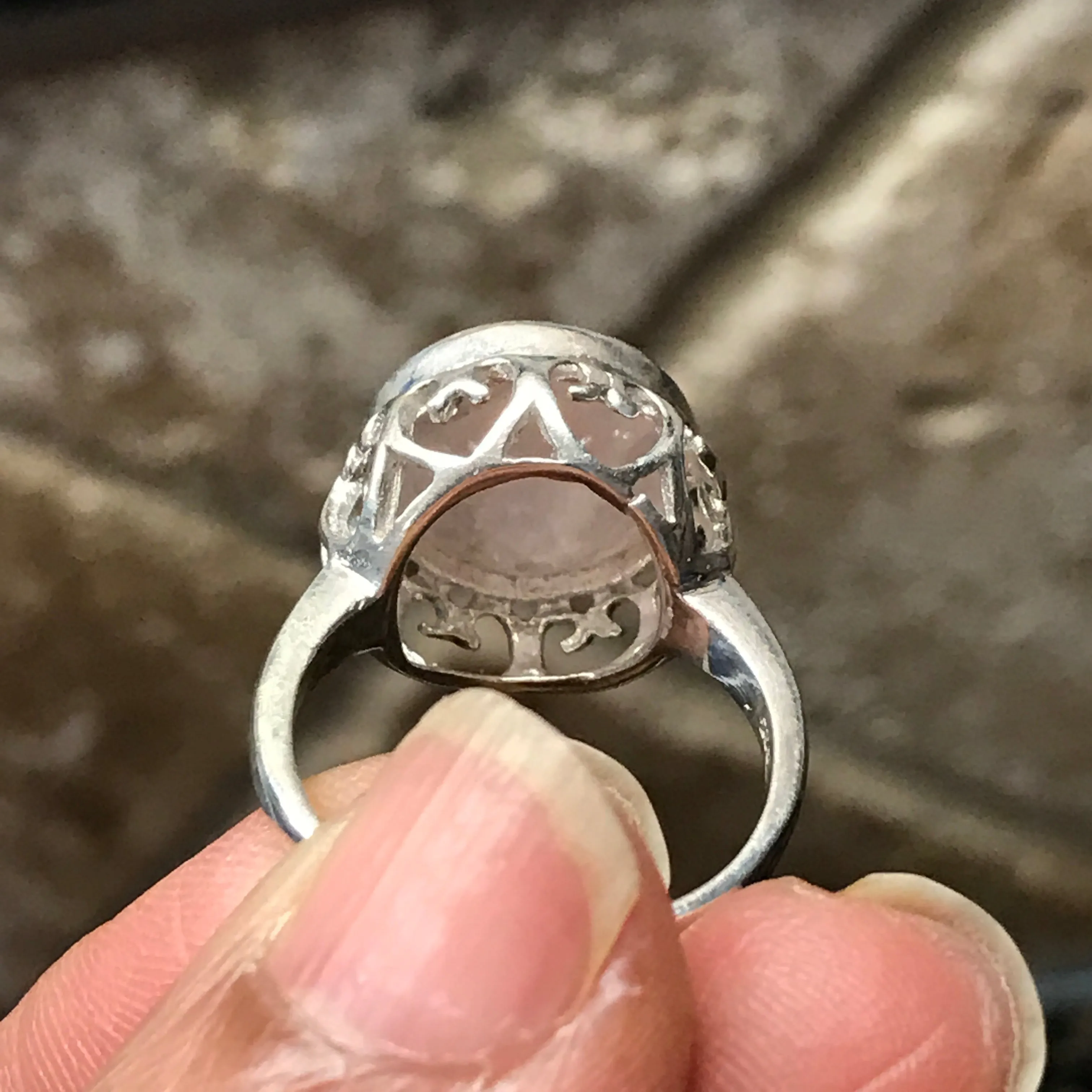 Natural 4ct Pink Rose Quartz 925 Sterling Silver Ring Size 6, 8, 9