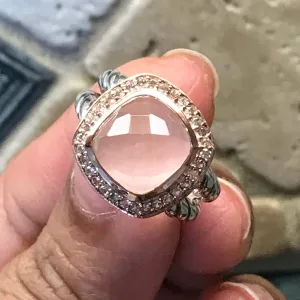 Natural Pink Rose Quartz 14k Rose Gold, 925 Sterling Silver Ring Size 6, 7, 8, 9