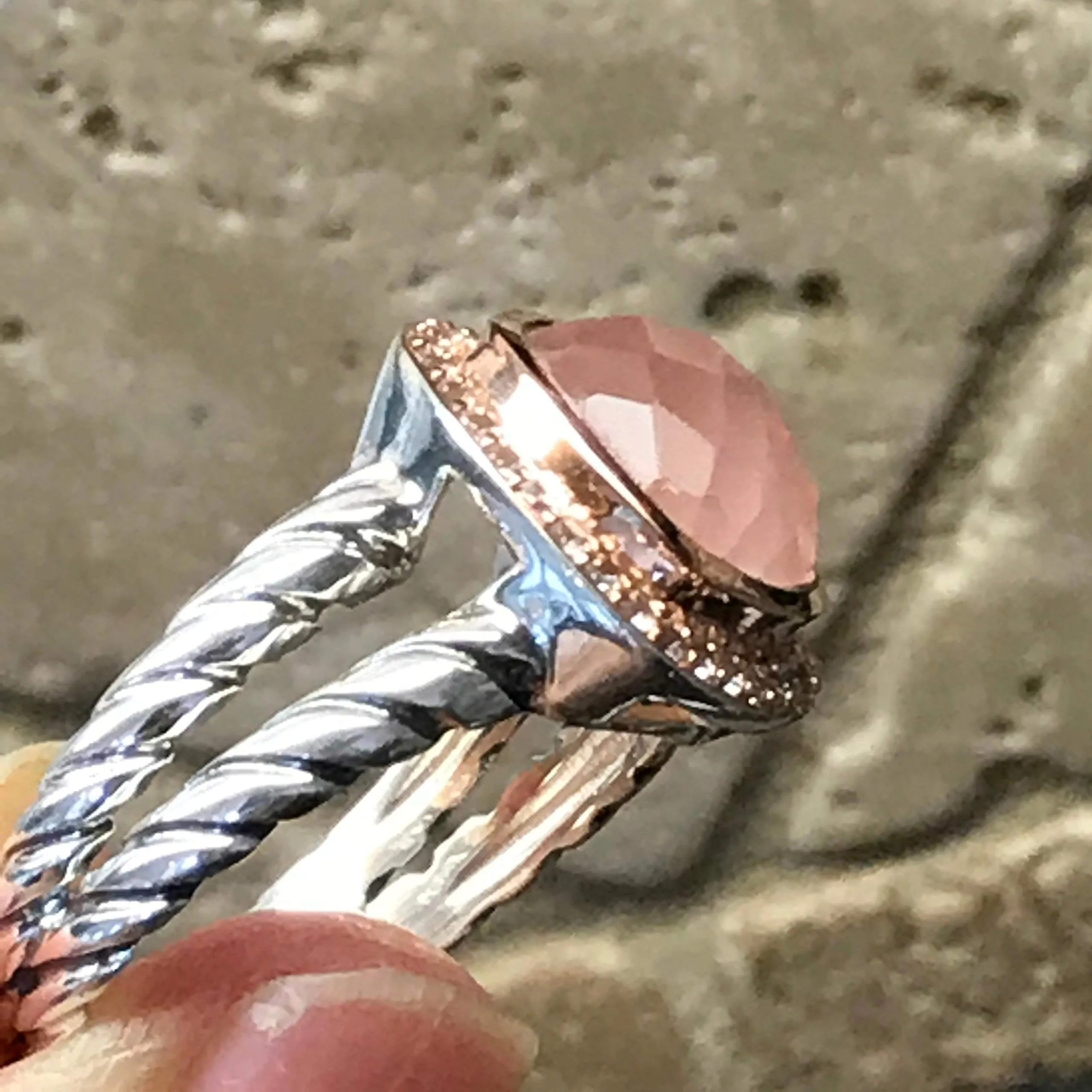 Natural Pink Rose Quartz 14k Rose Gold, 925 Sterling Silver Ring Size 6, 7, 8, 9