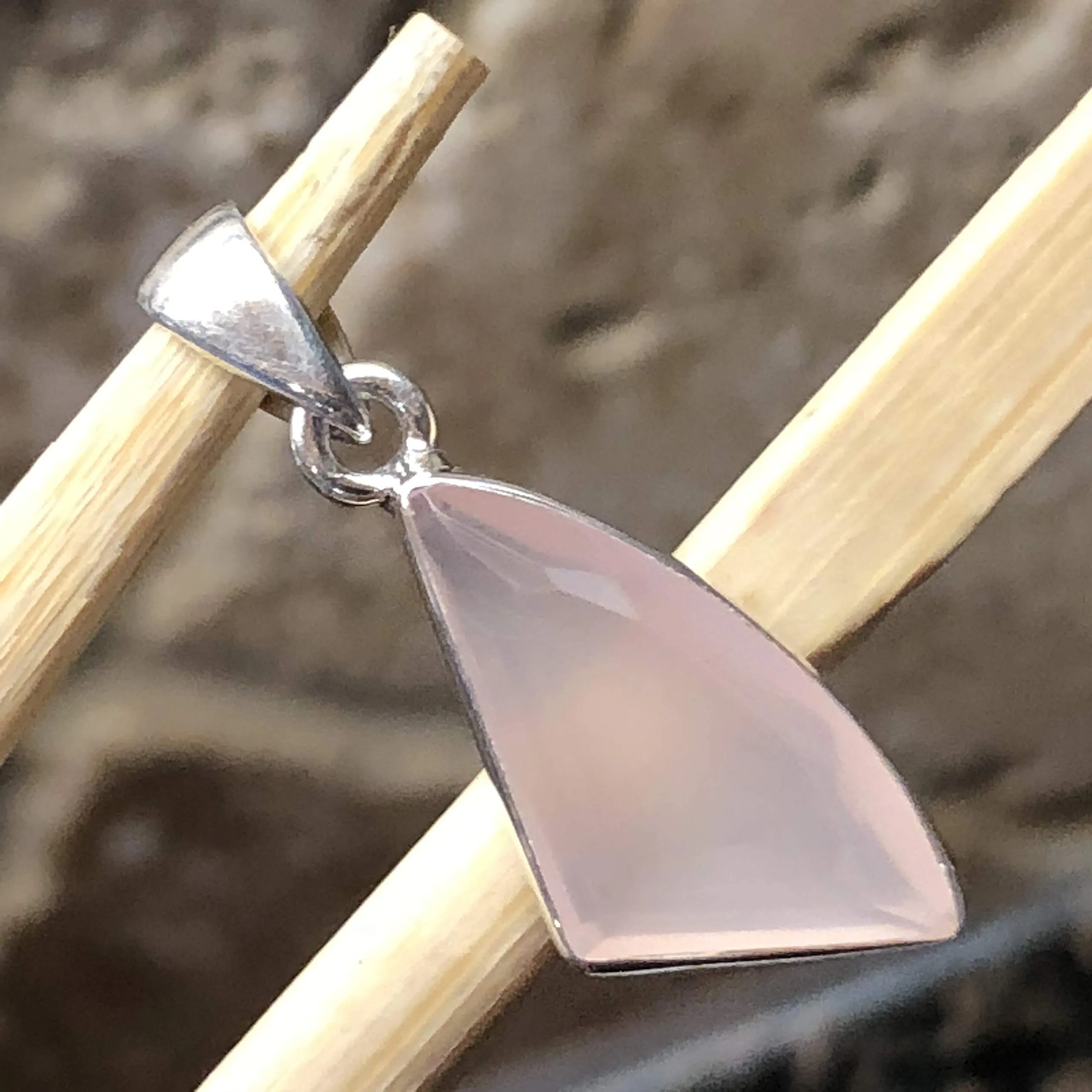 Natural Pink Rose Quartz 925 Solid Sterling Silver Pendant 30mm