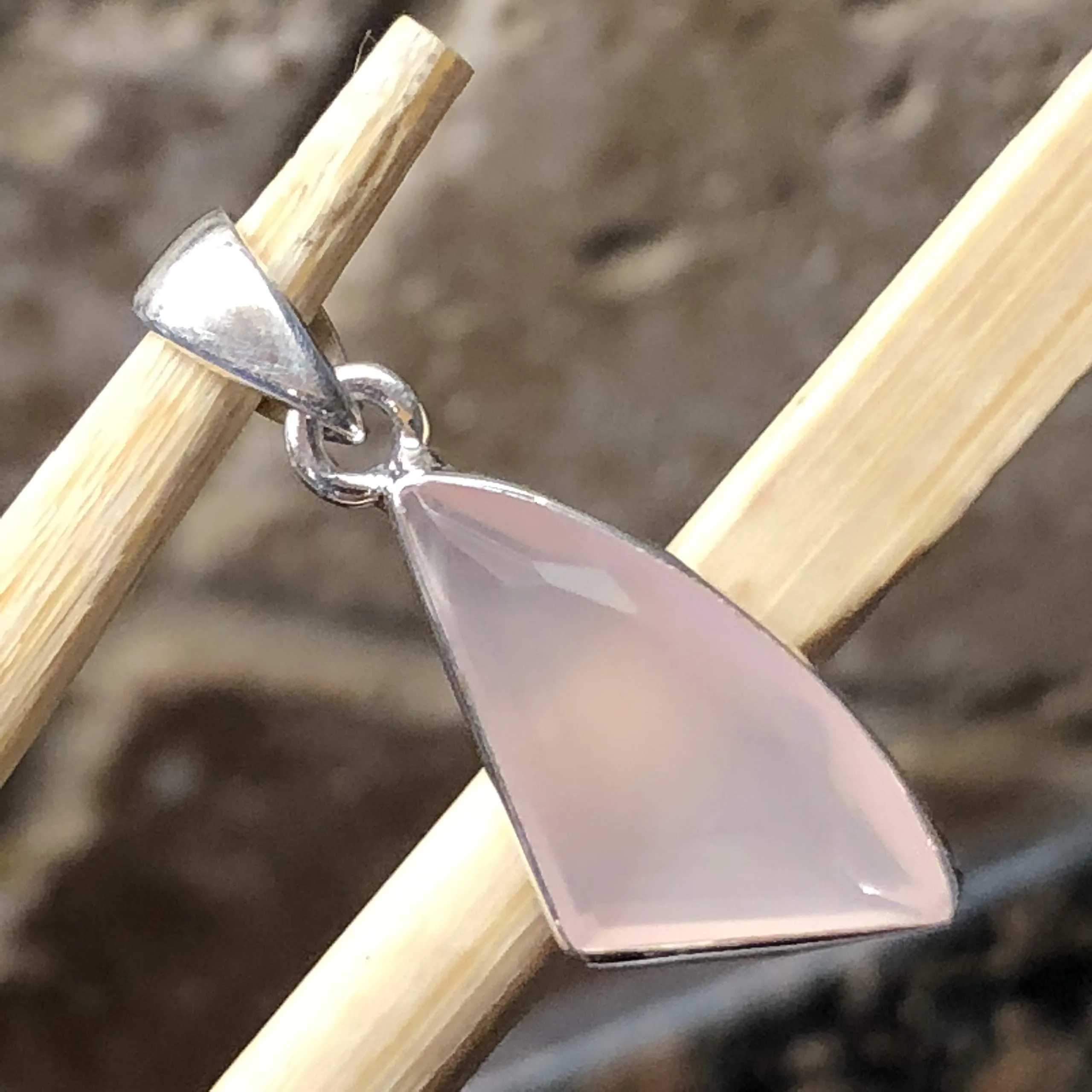 Natural Pink Rose Quartz 925 Solid Sterling Silver Pendant 30mm