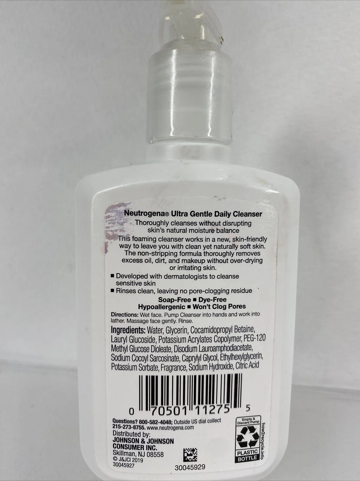 Neutrogena Ultra Gentle Daily Cleanser Foaming Formula for Sensitive Face 5.8 Oz