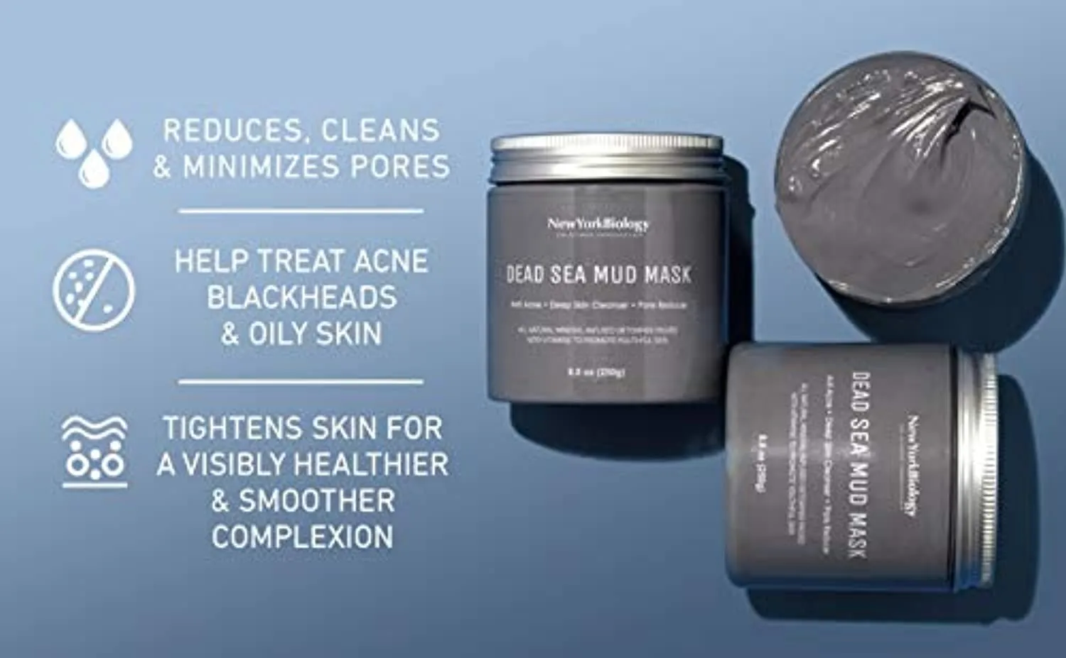 New York Biology Dead Sea Mud Mask for Face and Body - Spa Quality Pore Reducer for Acne, Blackheads and Oily Skin, Natural Skincare for Women, Men - Tightens Skin for A Healthier Complexion - 8.8 oz