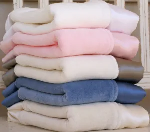 Organic Cotton Velour Baby Blanket with Straight Silk Trim