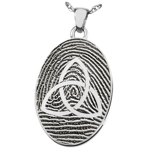 Oval Fingerprint with Celtic Trinity Knot Pendant