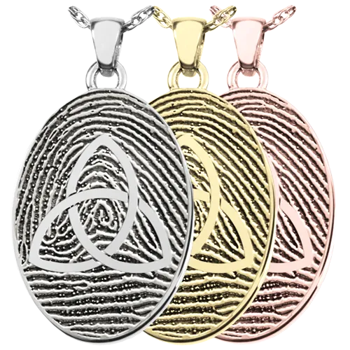 Oval Fingerprint with Celtic Trinity Knot Pendant