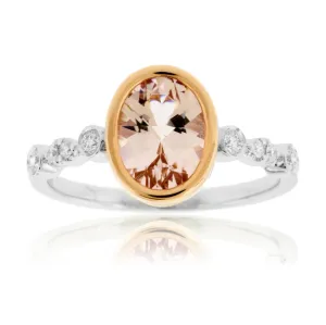 Oval Morganite Bezel Set & Diamond Accented Ring
