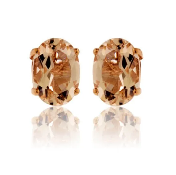 Oval Pink Morganite Stud Earrings