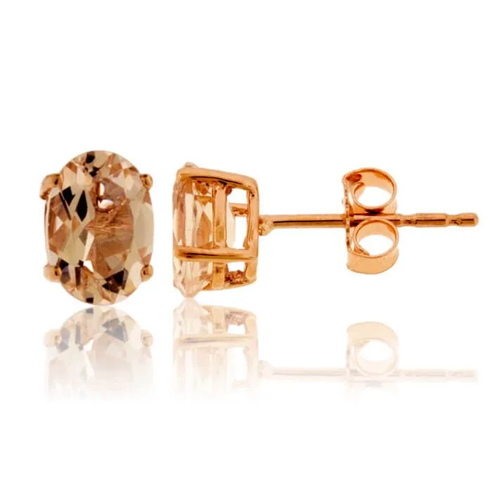 Oval Pink Morganite Stud Earrings