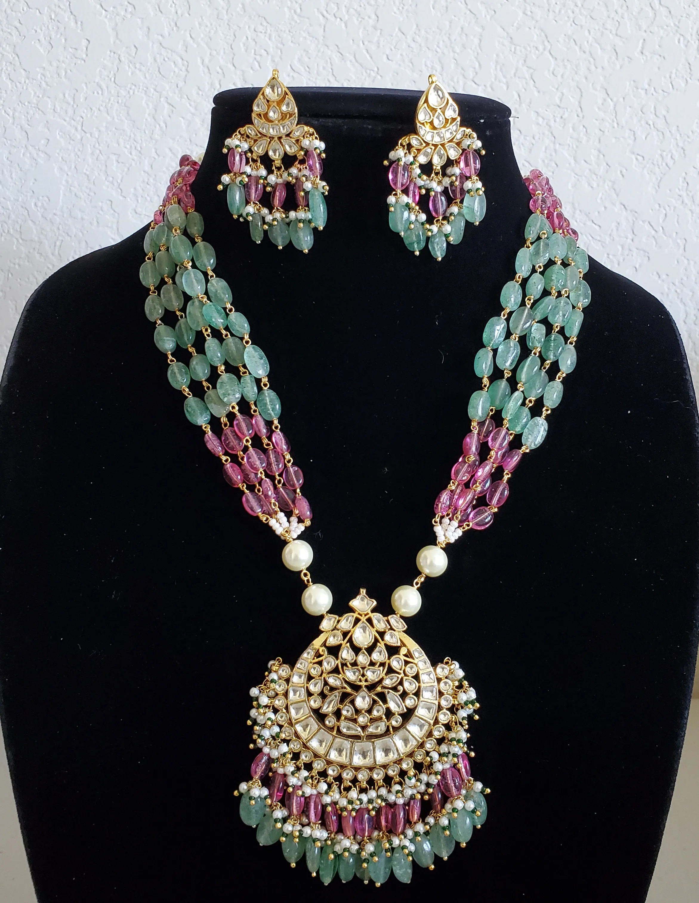 Pachi Kundan Duo Beads Necklace Set GG80