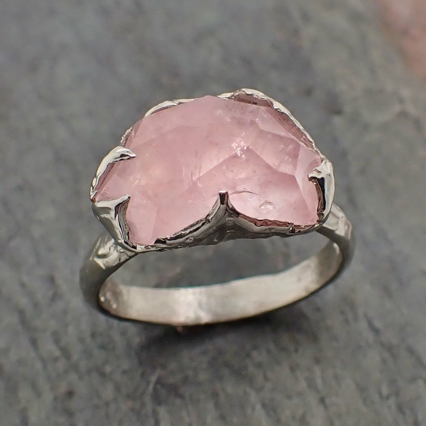 partially faceted morganite 18k white gold solitaire pink gemstone ring statement ring gemstone jewelry byangeline 2209 Alternative Engagement