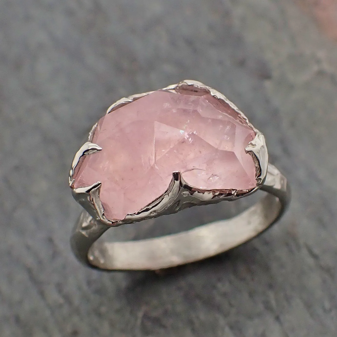 partially faceted morganite 18k white gold solitaire pink gemstone ring statement ring gemstone jewelry byangeline 2209 Alternative Engagement
