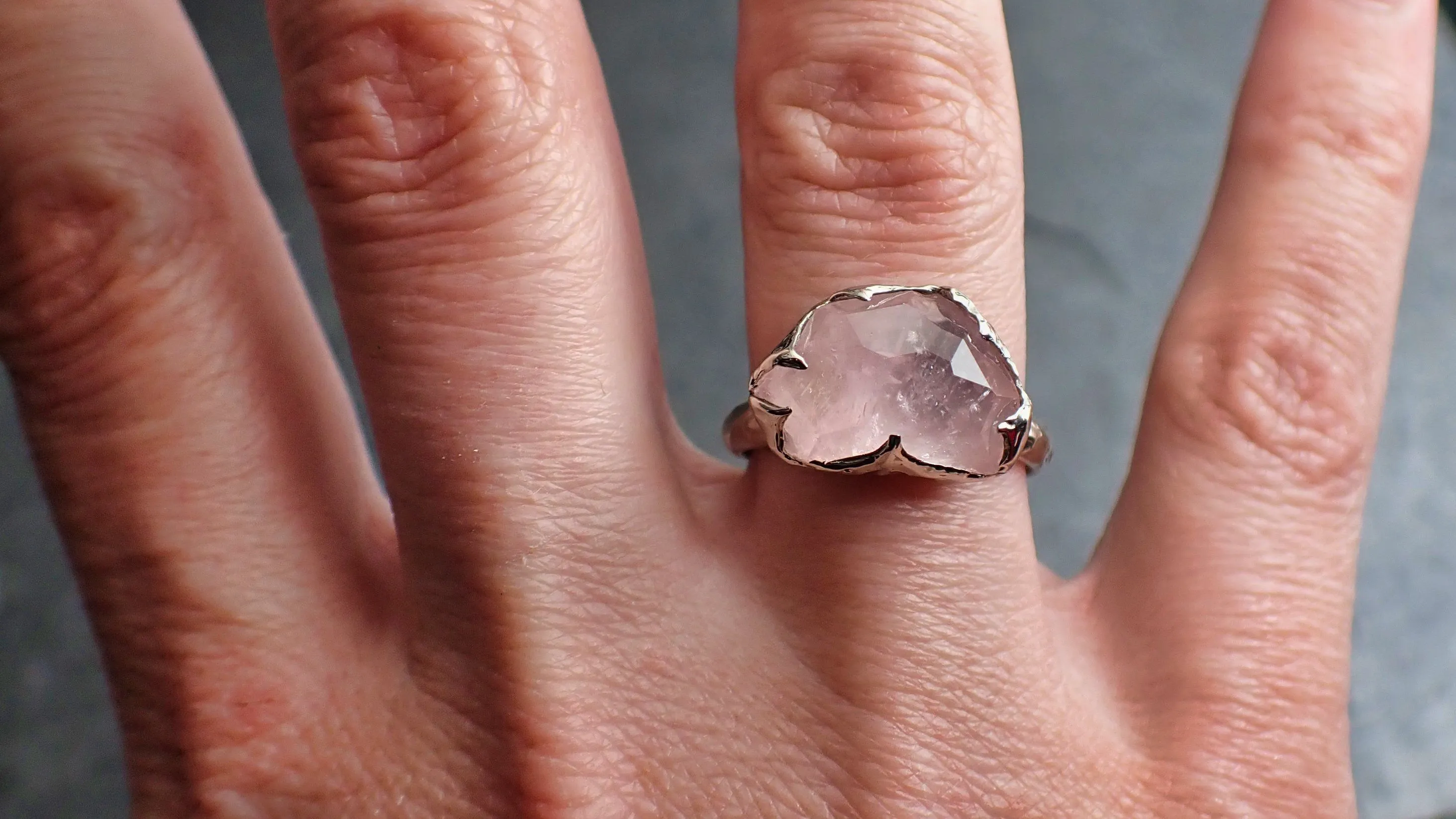 partially faceted morganite 18k white gold solitaire pink gemstone ring statement ring gemstone jewelry byangeline 2209 Alternative Engagement