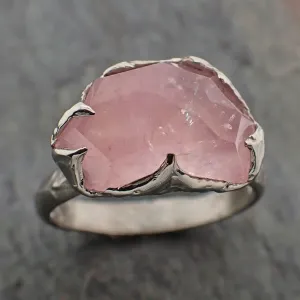 partially faceted morganite 18k white gold solitaire pink gemstone ring statement ring gemstone jewelry byangeline 2209 Alternative Engagement