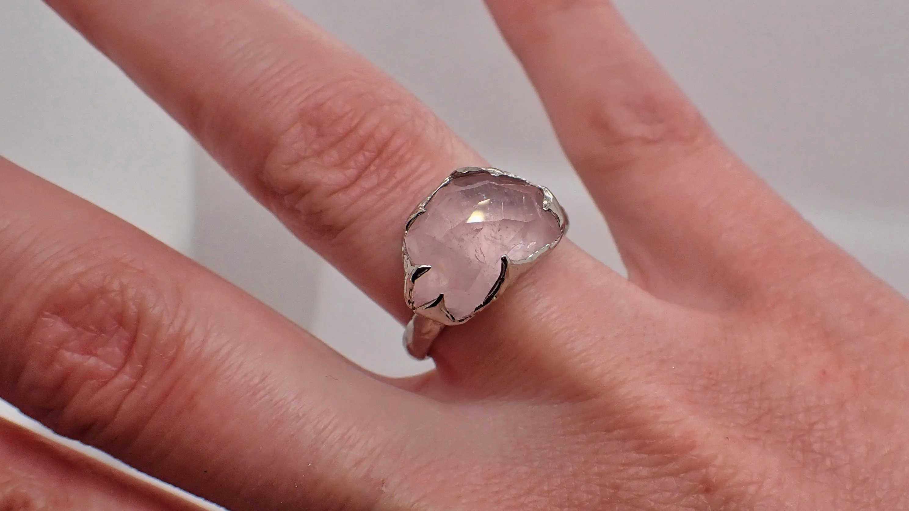 partially faceted morganite 18k white gold solitaire pink gemstone ring statement ring gemstone jewelry byangeline 2209 Alternative Engagement