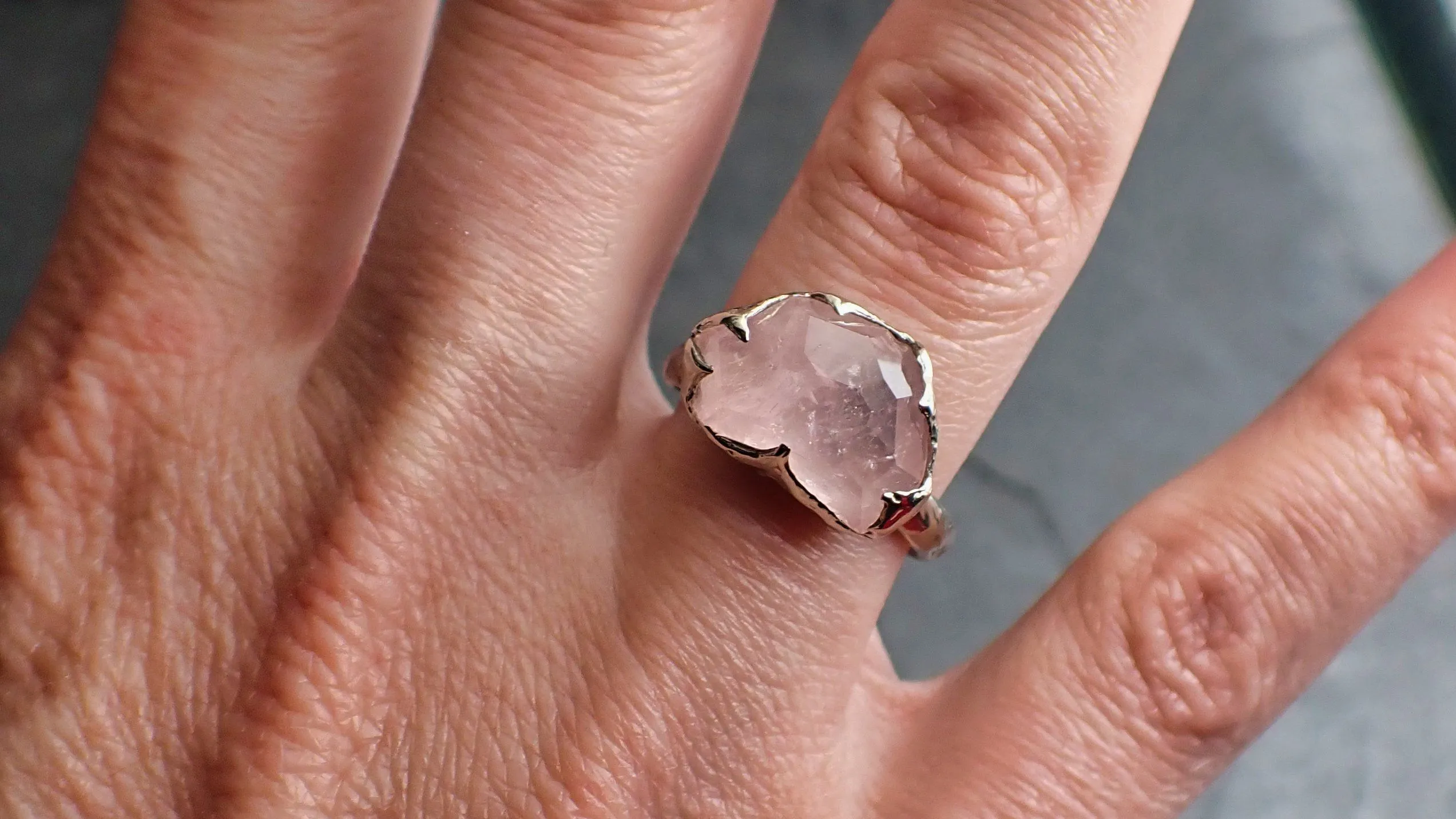 partially faceted morganite 18k white gold solitaire pink gemstone ring statement ring gemstone jewelry byangeline 2209 Alternative Engagement