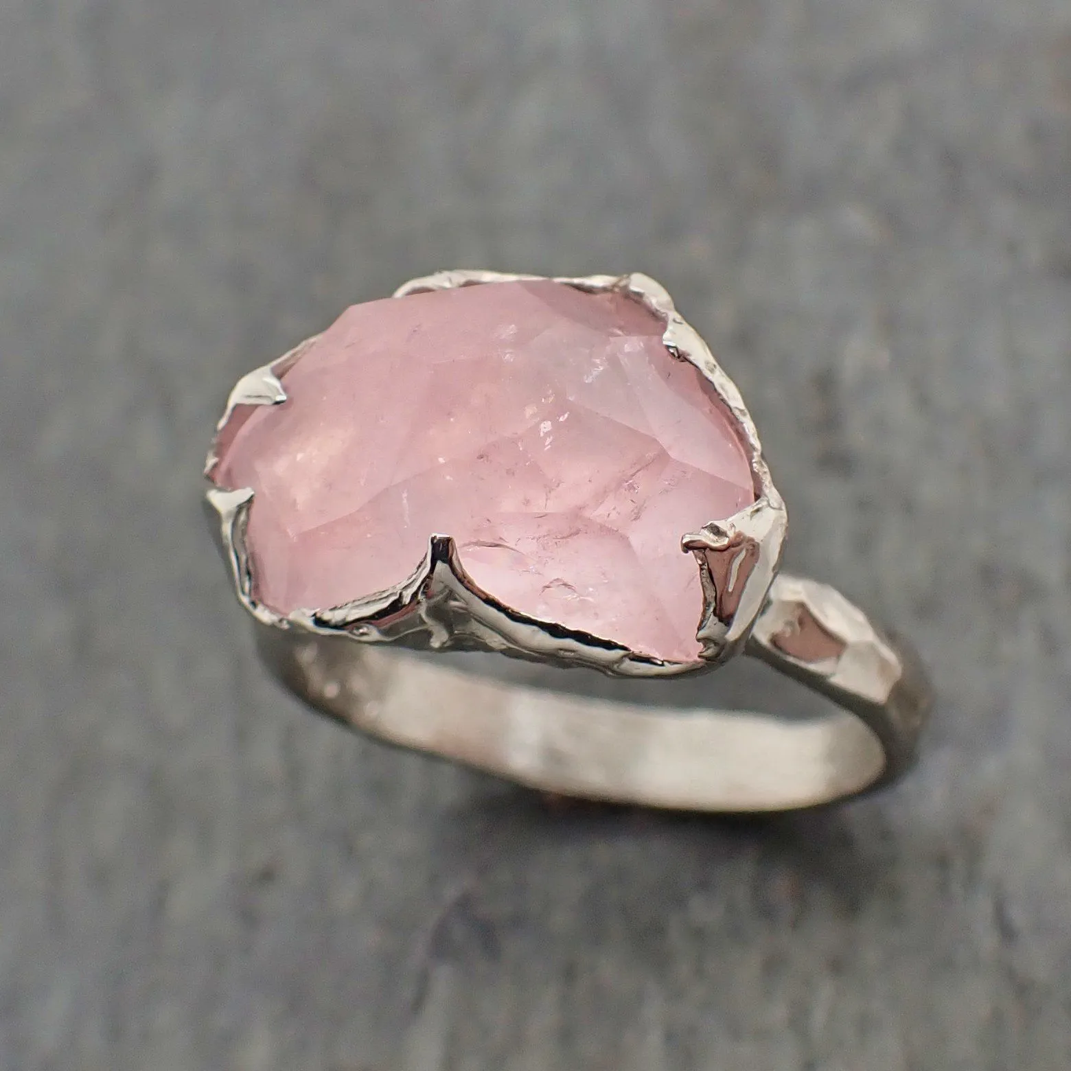 partially faceted morganite 18k white gold solitaire pink gemstone ring statement ring gemstone jewelry byangeline 2209 Alternative Engagement