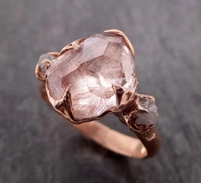 partially faceted morganite diamond 14k rose gold engagement ring multi stone wedding ring custom one of a kind gemstone ring bespoke pink conflict free by angeline 1890 Alternative Engagement