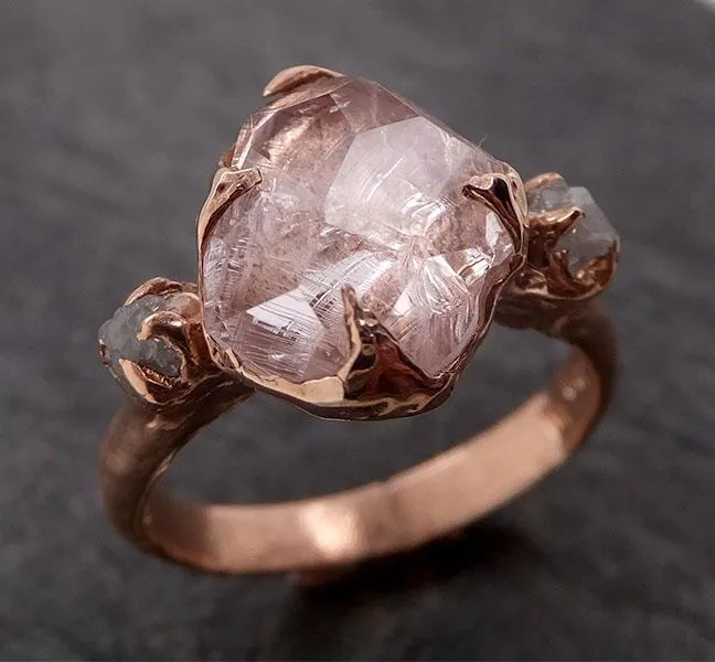 partially faceted morganite diamond 14k rose gold engagement ring multi stone wedding ring custom one of a kind gemstone ring bespoke pink conflict free by angeline 1890 Alternative Engagement