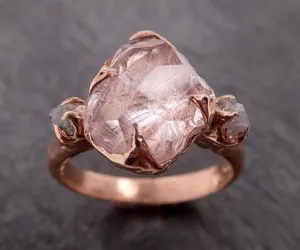 partially faceted morganite diamond 14k rose gold engagement ring multi stone wedding ring custom one of a kind gemstone ring bespoke pink conflict free by angeline 1890 Alternative Engagement