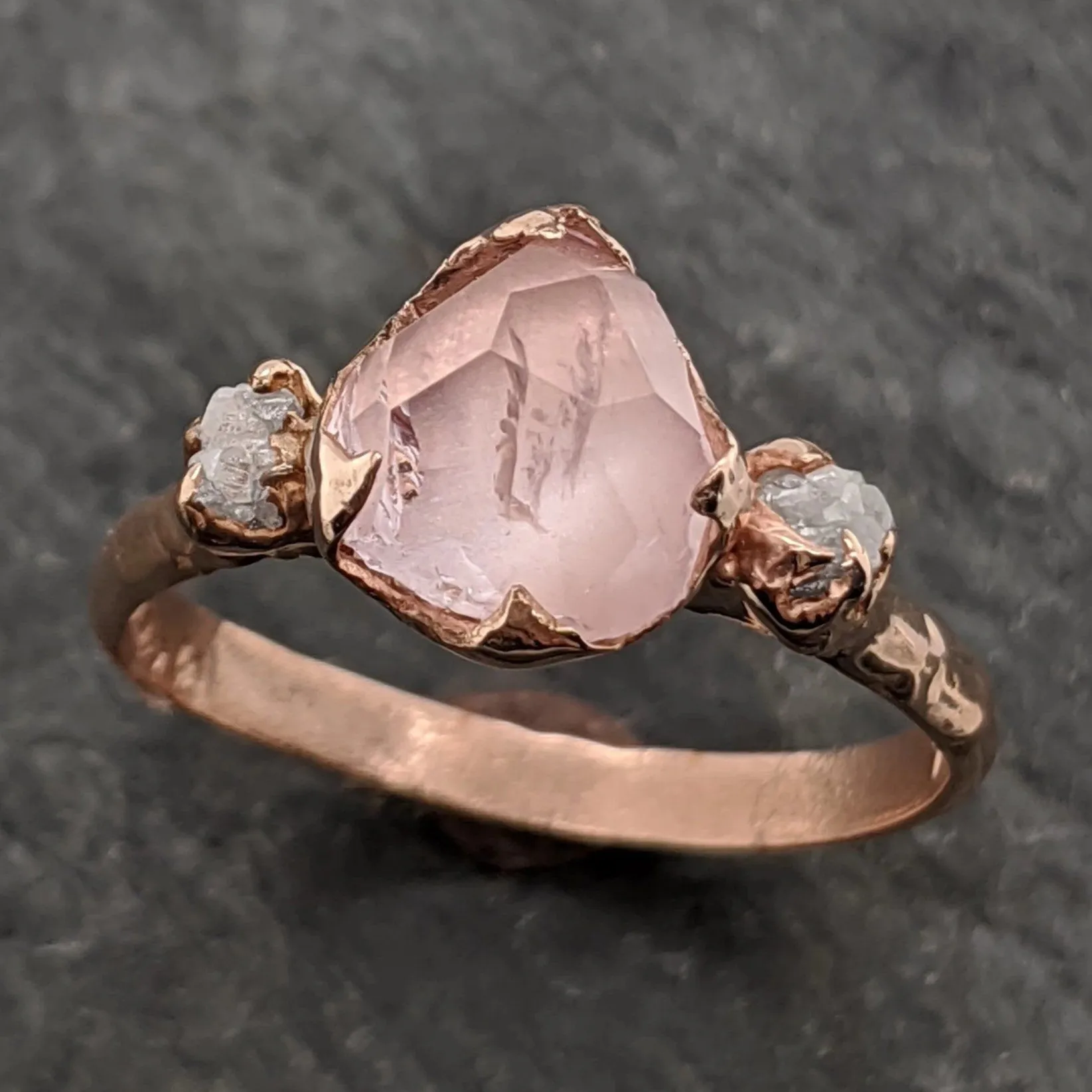 partially faceted morganite diamond 14k rose gold engagement ring multi stone wedding ring custom one of a kind gemstone ring bespoke pink conflict free by angeline 2096 Alternative Engagement