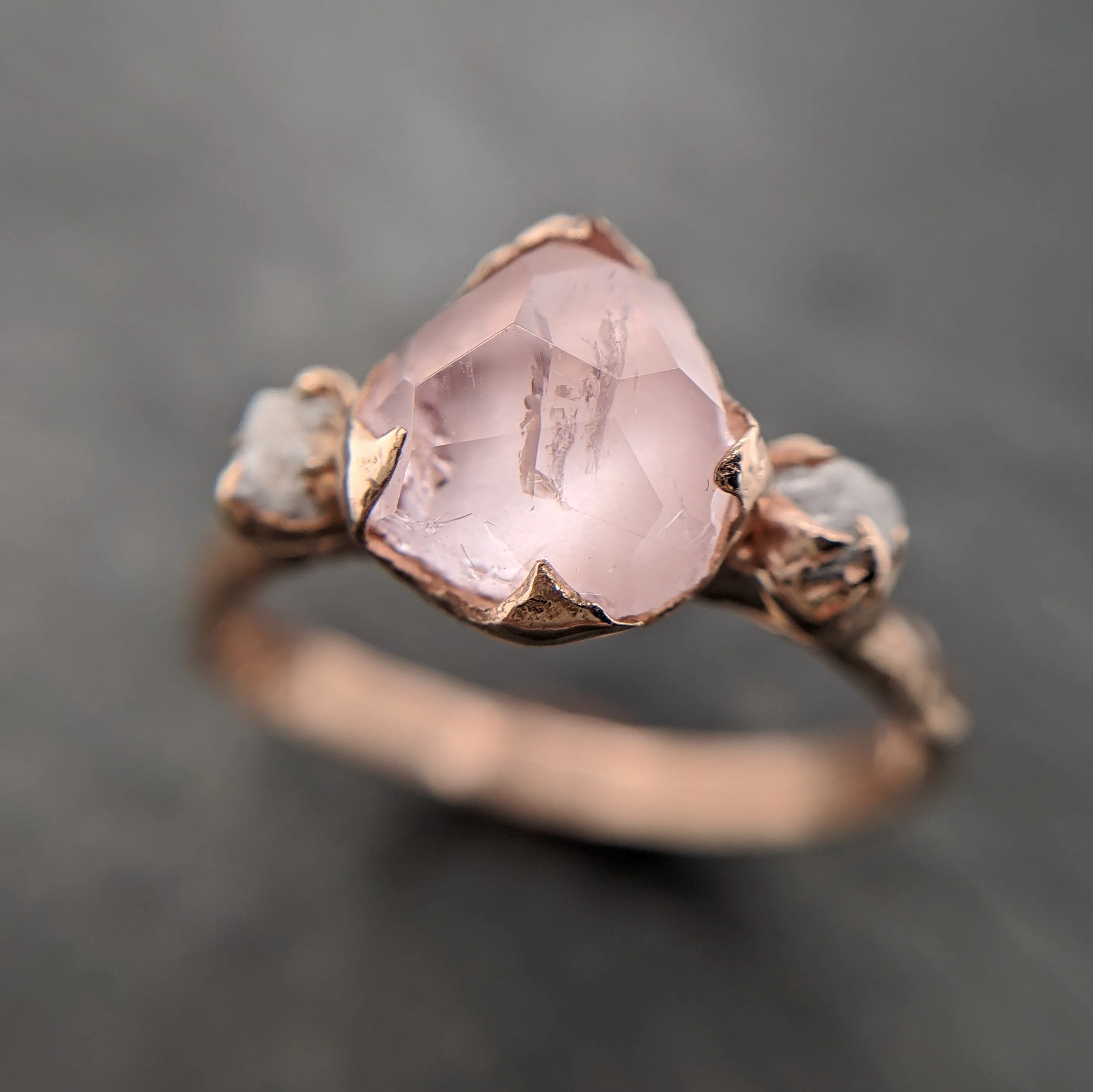 partially faceted morganite diamond 14k rose gold engagement ring multi stone wedding ring custom one of a kind gemstone ring bespoke pink conflict free by angeline 2096 Alternative Engagement