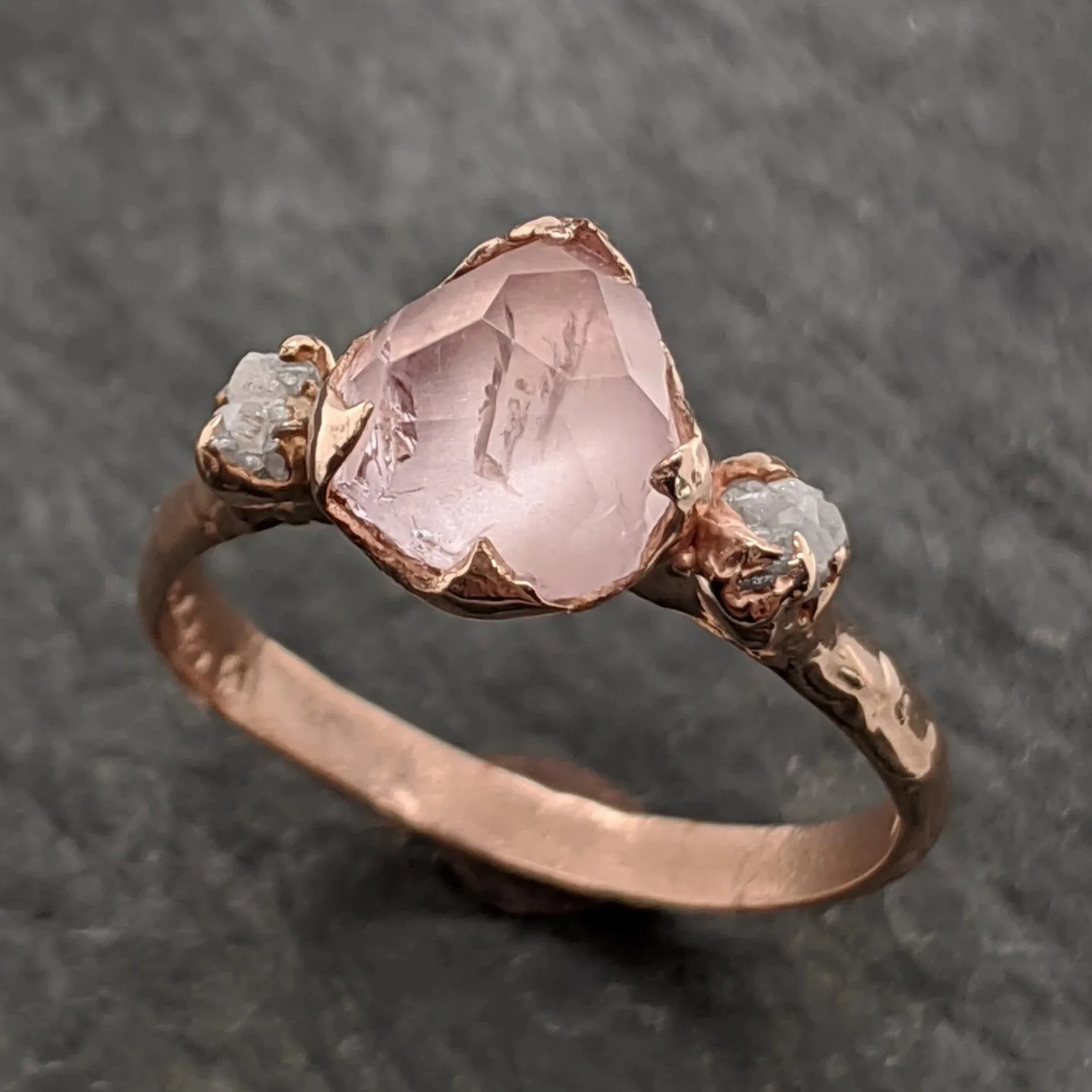 partially faceted morganite diamond 14k rose gold engagement ring multi stone wedding ring custom one of a kind gemstone ring bespoke pink conflict free by angeline 2096 Alternative Engagement
