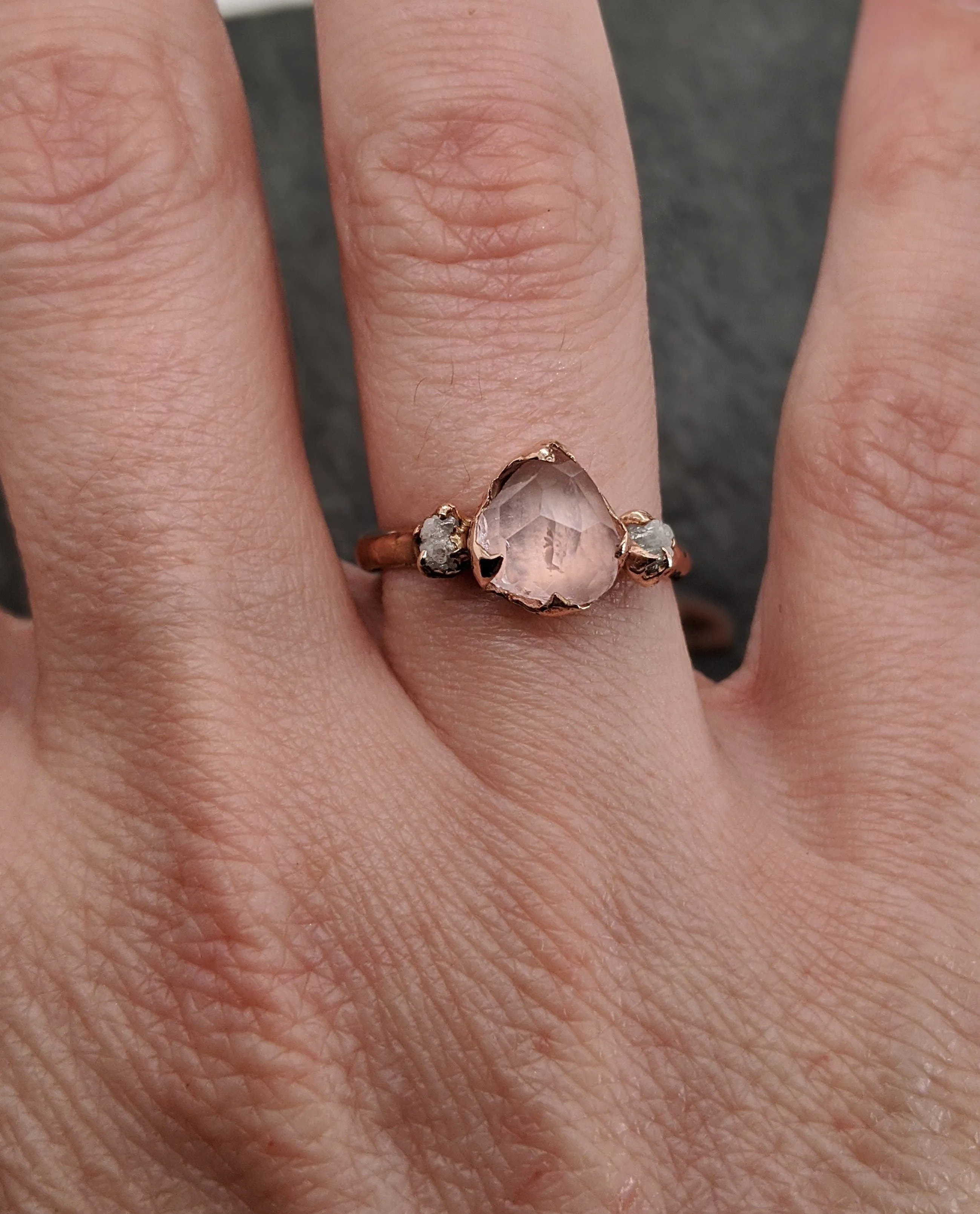 partially faceted morganite diamond 14k rose gold engagement ring multi stone wedding ring custom one of a kind gemstone ring bespoke pink conflict free by angeline 2096 Alternative Engagement