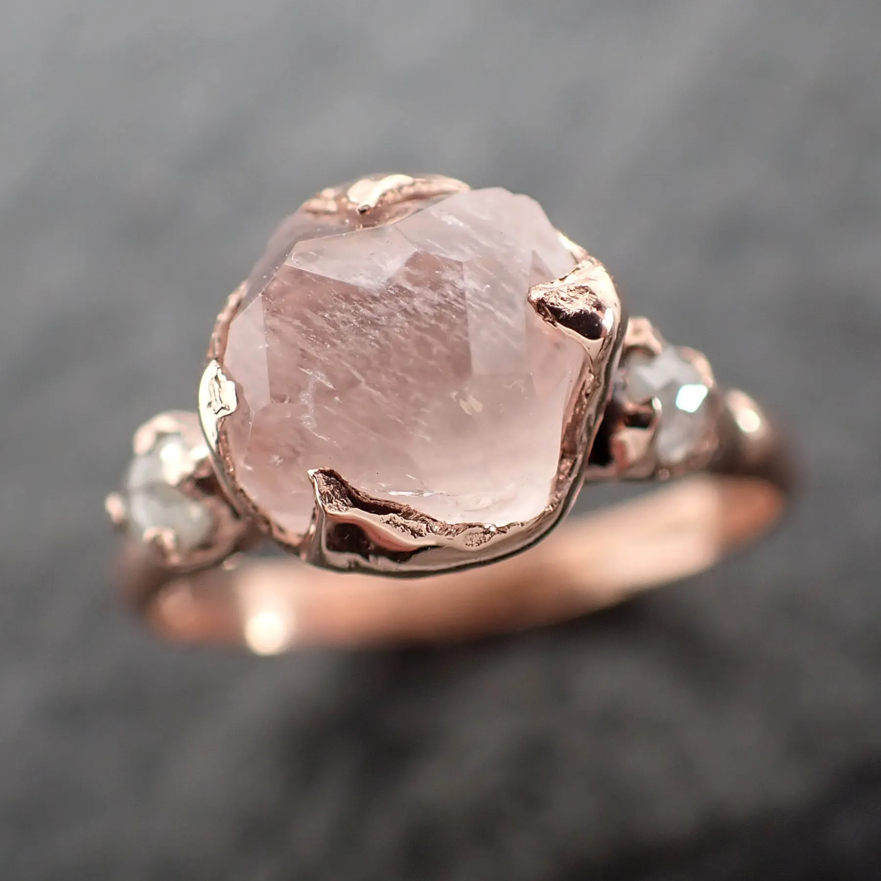 partially faceted morganite diamond 14k rose gold engagement ring multi stone wedding ring custom one of a kind gemstone ring bespoke pink conflict free by angeline 2533 Alternative Engagement