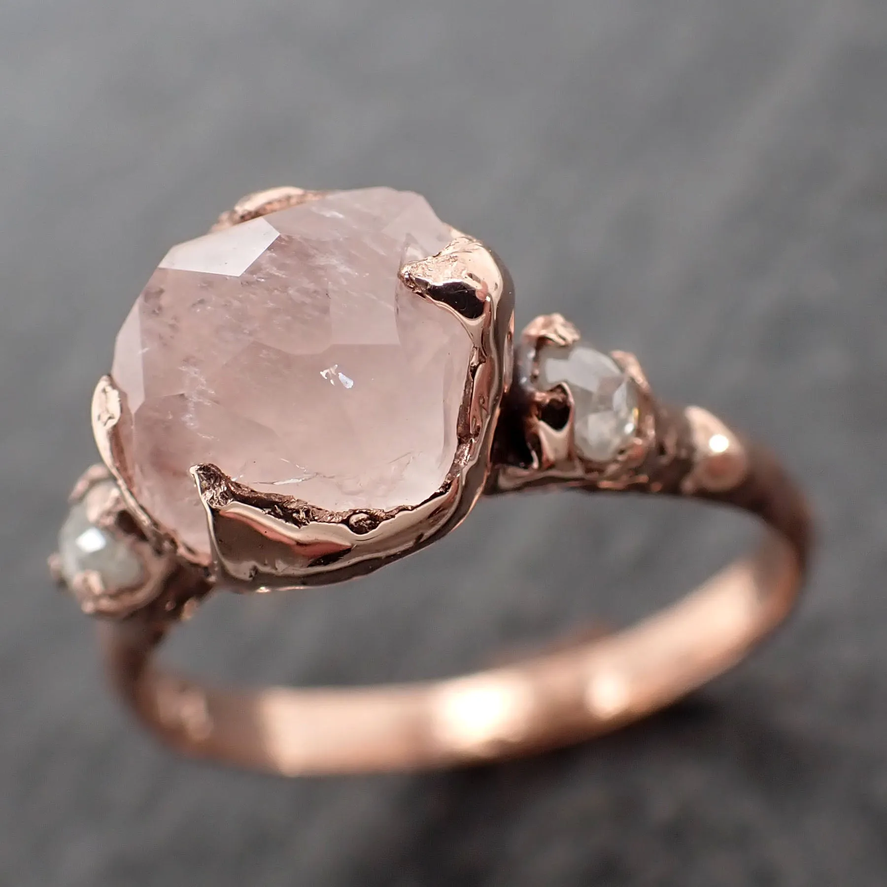 partially faceted morganite diamond 14k rose gold engagement ring multi stone wedding ring custom one of a kind gemstone ring bespoke pink conflict free by angeline 2533 Alternative Engagement