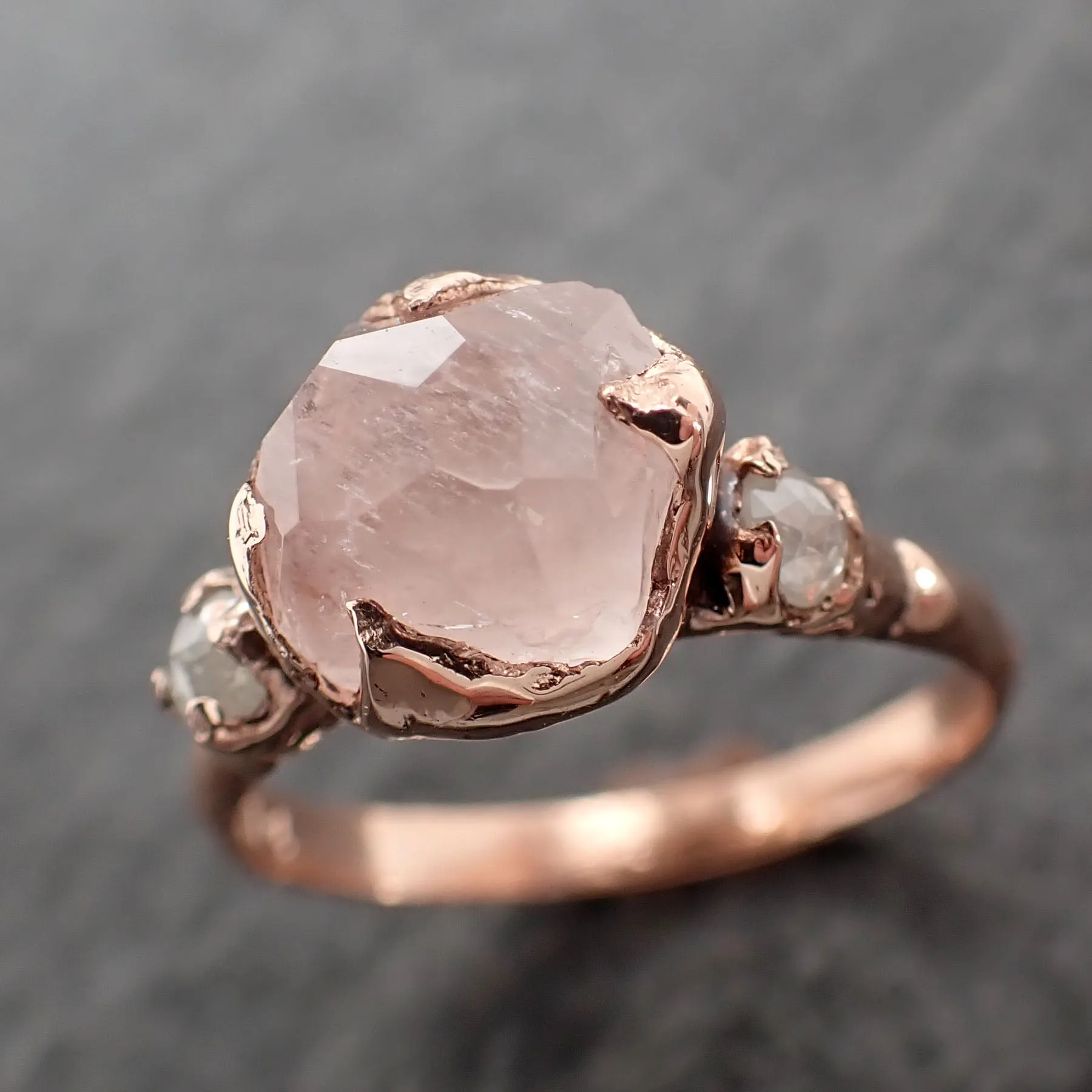 partially faceted morganite diamond 14k rose gold engagement ring multi stone wedding ring custom one of a kind gemstone ring bespoke pink conflict free by angeline 2533 Alternative Engagement