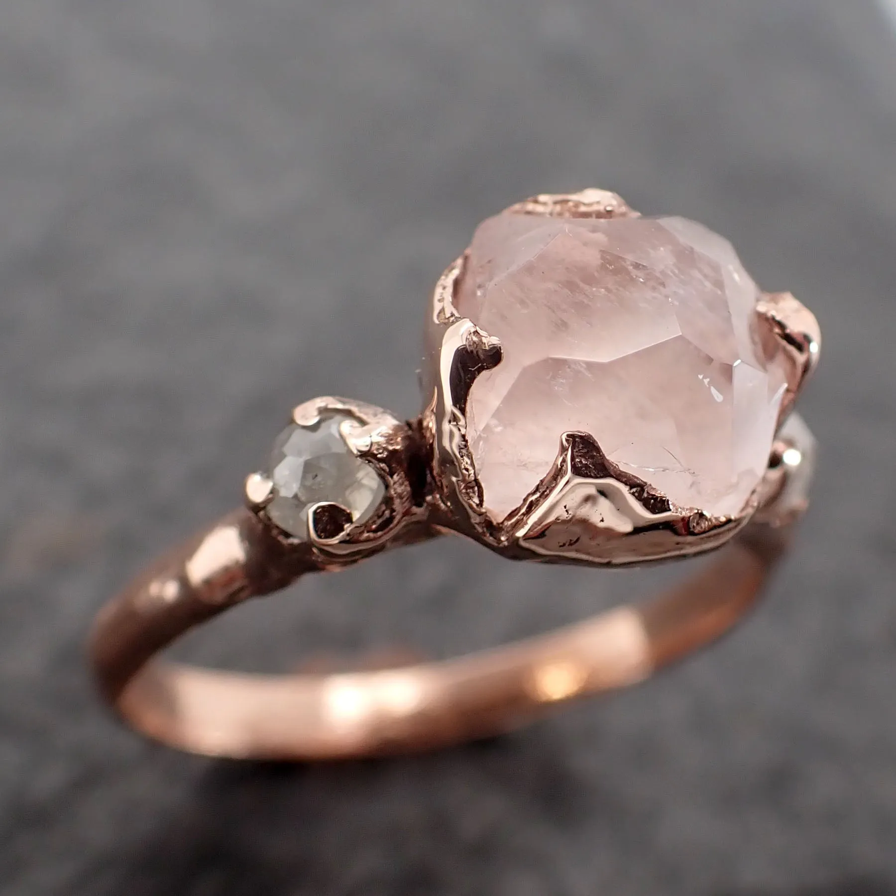 partially faceted morganite diamond 14k rose gold engagement ring multi stone wedding ring custom one of a kind gemstone ring bespoke pink conflict free by angeline 2533 Alternative Engagement