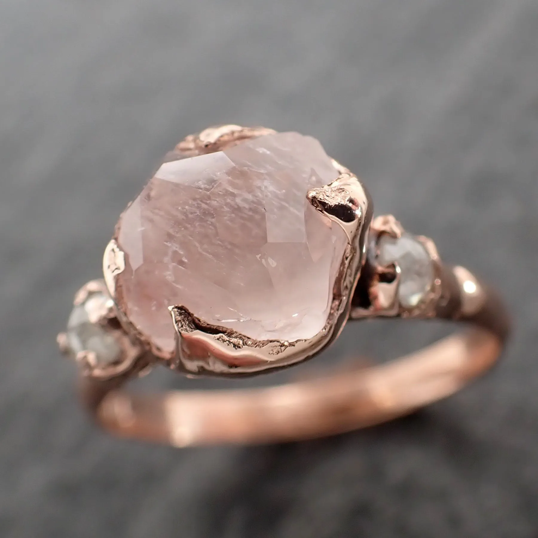 partially faceted morganite diamond 14k rose gold engagement ring multi stone wedding ring custom one of a kind gemstone ring bespoke pink conflict free by angeline 2533 Alternative Engagement