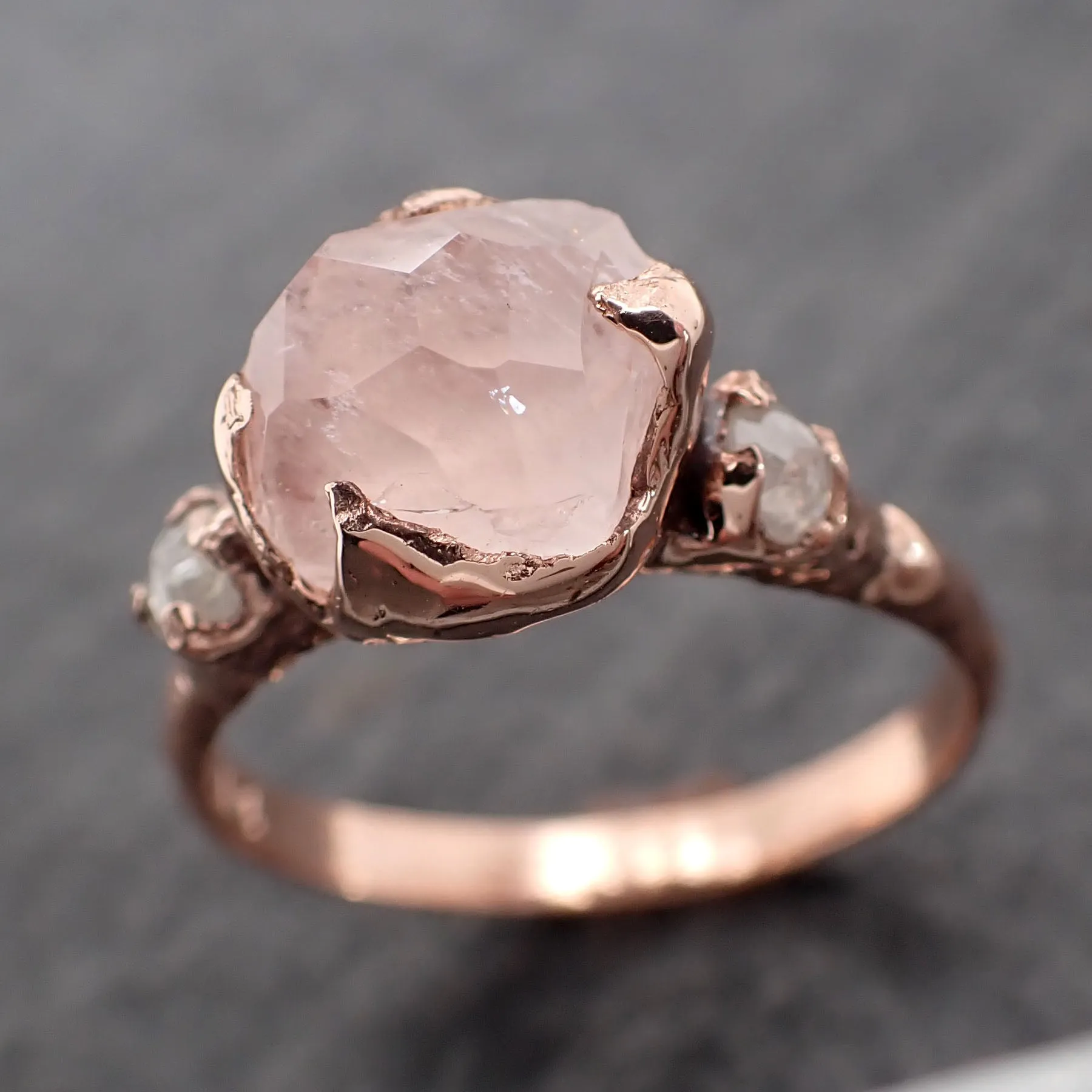 partially faceted morganite diamond 14k rose gold engagement ring multi stone wedding ring custom one of a kind gemstone ring bespoke pink conflict free by angeline 2533 Alternative Engagement