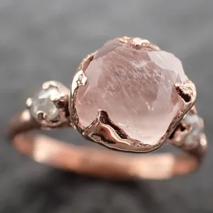 partially faceted morganite diamond 14k rose gold engagement ring multi stone wedding ring custom one of a kind gemstone ring bespoke pink conflict free by angeline 2533 Alternative Engagement