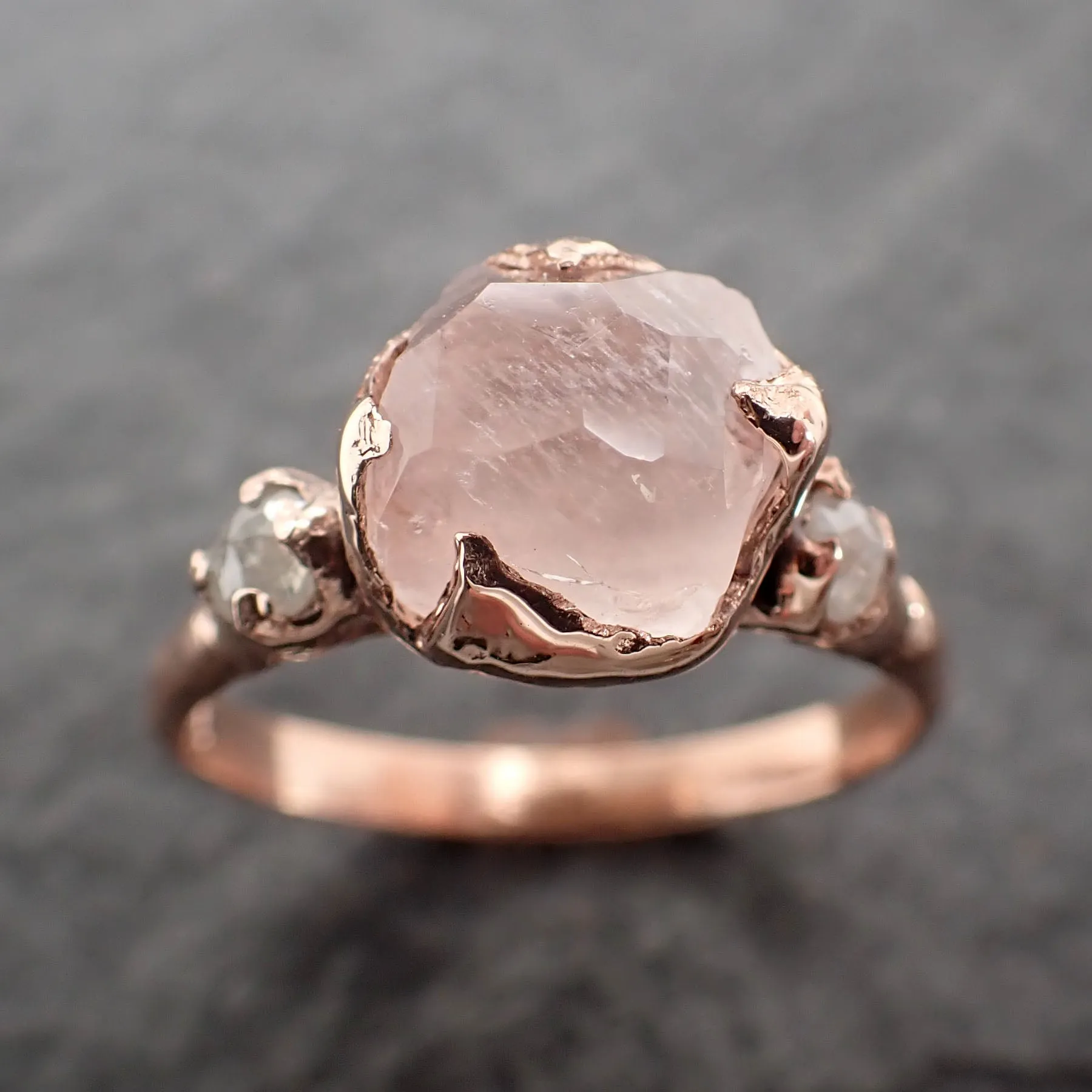 partially faceted morganite diamond 14k rose gold engagement ring multi stone wedding ring custom one of a kind gemstone ring bespoke pink conflict free by angeline 2533 Alternative Engagement