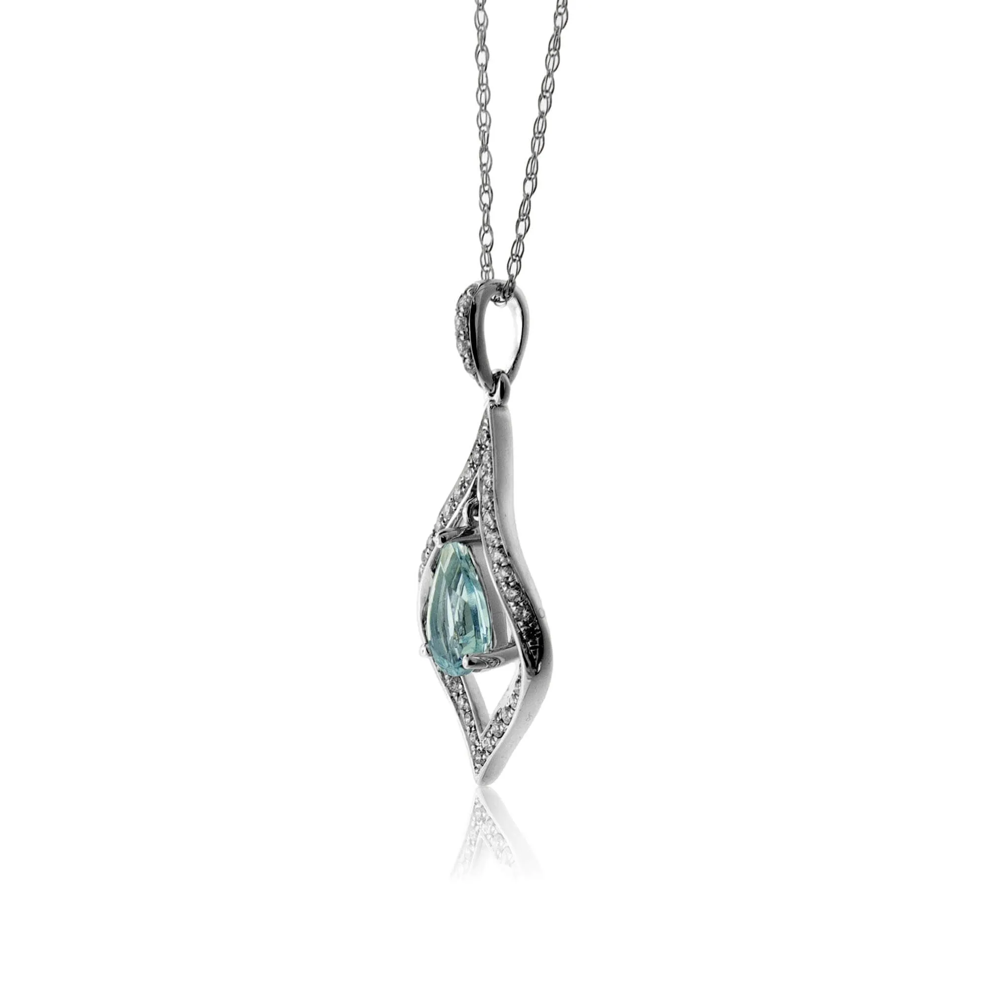 Pear Aquamarine & Geometric Halo Pendant