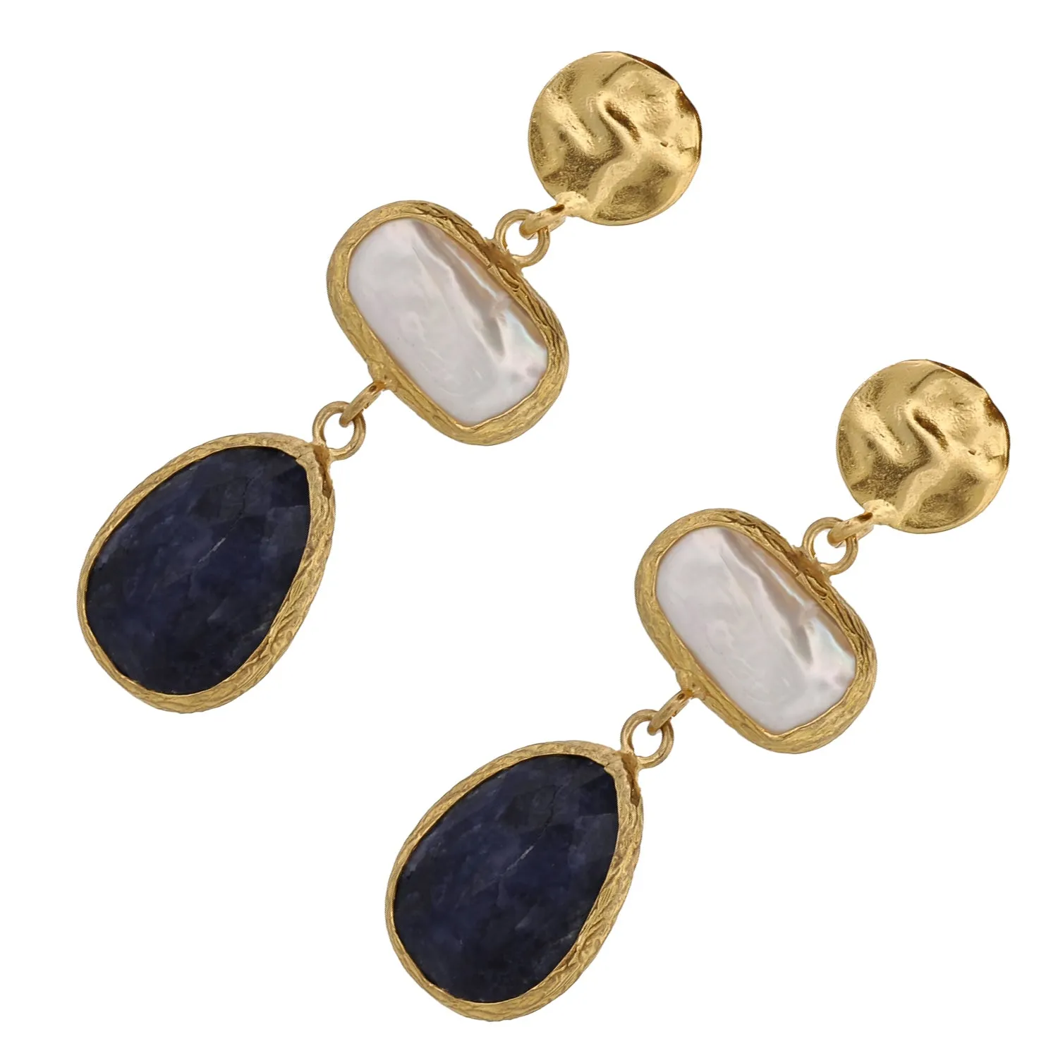 Pearl & Sapphire Gemstone Gold Statement Earrings